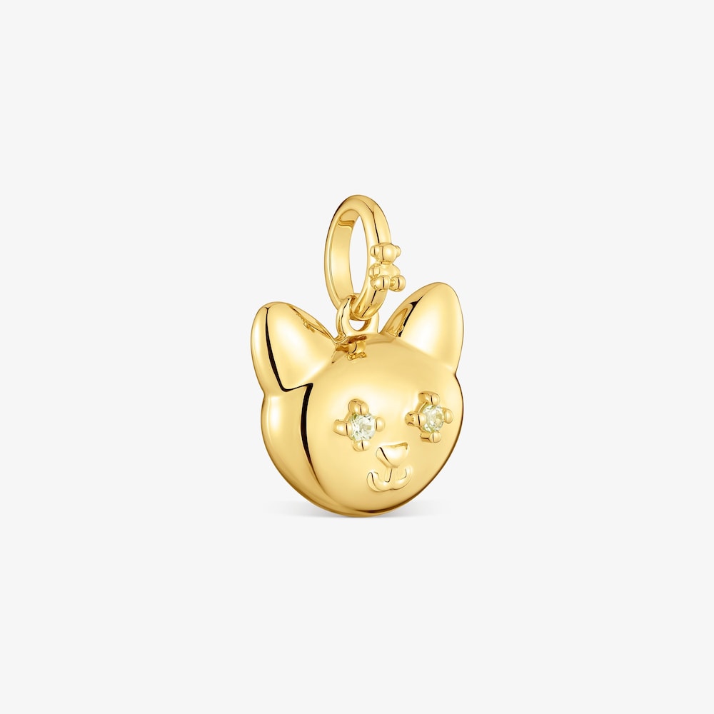 Colgante gato con ba&ntilde;o de oro de 18&nbsp;kt sobre plata y peridoto Medallions