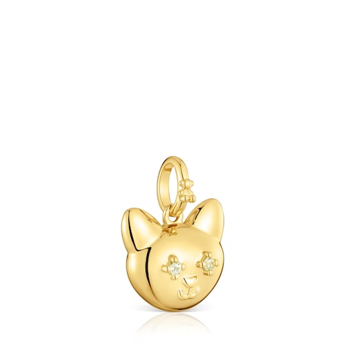 Cat Pendant with 18kt gold plating over silver and peridot Medallions