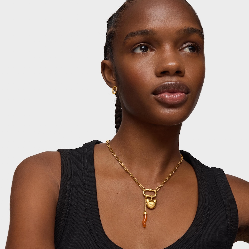 Colgante gato con ba&ntilde;o de oro de 18&nbsp;kt sobre plata y peridoto Medallions