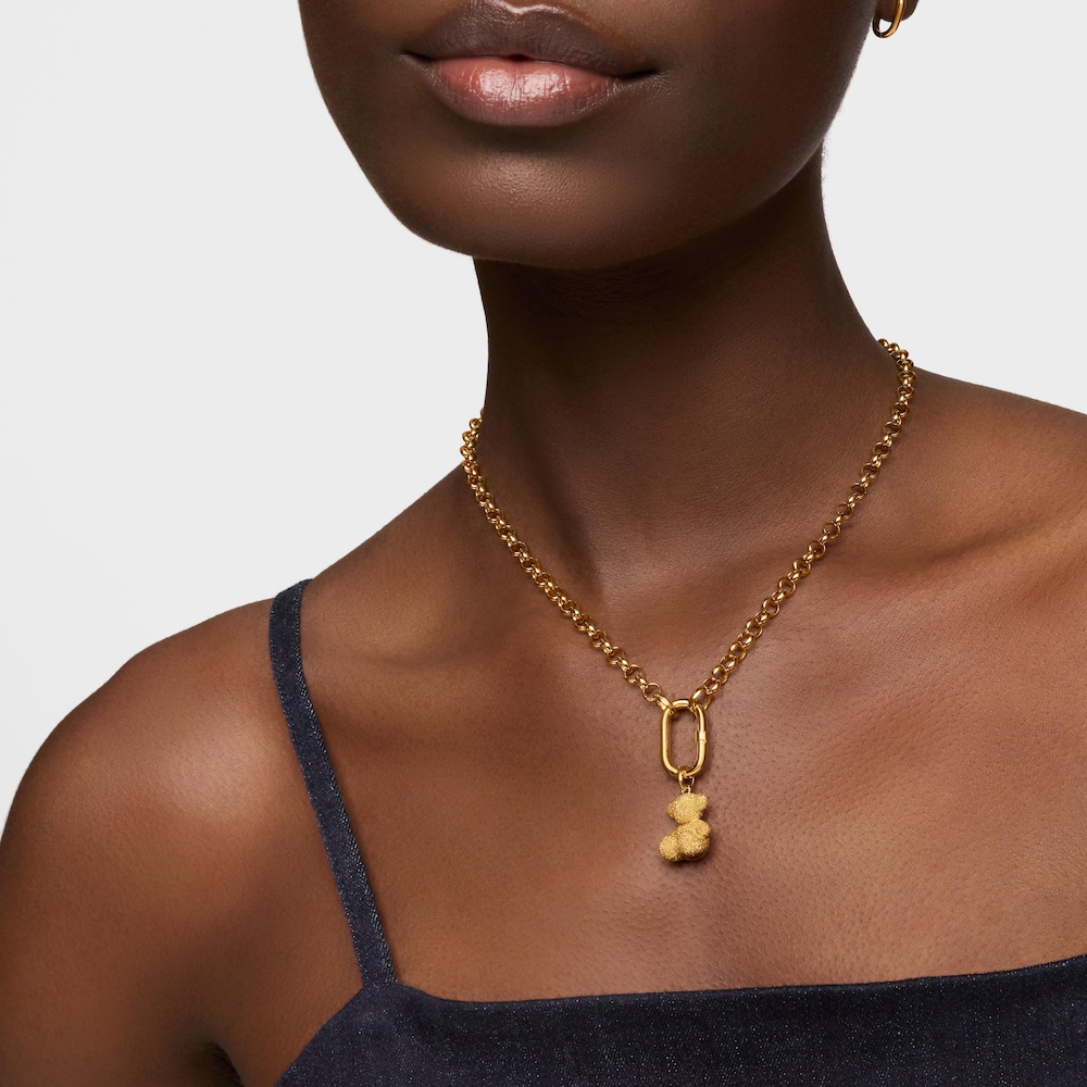 Colgante oso mediano con ba&ntilde;o de oro 18&nbsp;kt sobre plata diamantada Bold Bear