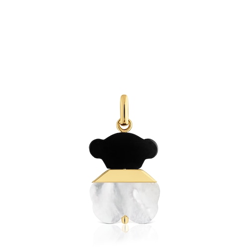 16 mm Pendant with 18kt gold plating over silver, mother-of-pearl and onyx Sweet Dolls