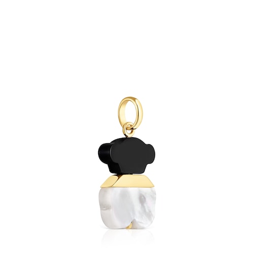 16 mm Pendant with 18kt gold plating over silver, mother-of-pearl and onyx Sweet Dolls
