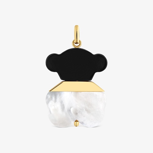 Pingente com banho de ouro de 18&nbsp;K sobre prata, madrep&eacute;rola e &oacute;nix 25 mm Sweet Dolls