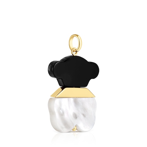 Colgante con baño de oro 18 kt sobre plata, nácar y ónix 25 mm Sweet Dolls
