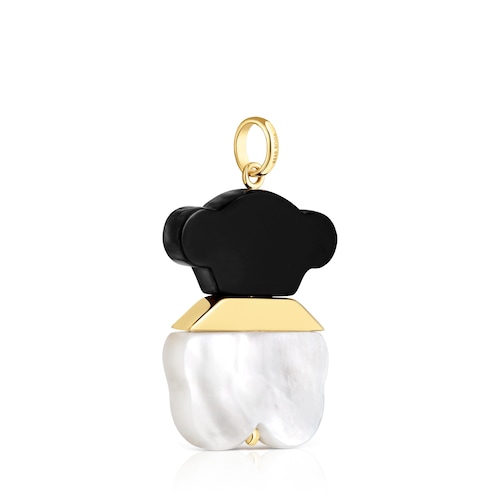 Colgante con baño de oro 18 kt sobre plata, nácar y ónix 25 mm Sweet Dolls