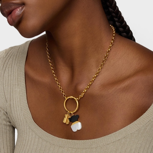 Colgante con baño de oro 18 kt sobre plata, nácar y ónix 25 mm Sweet Dolls