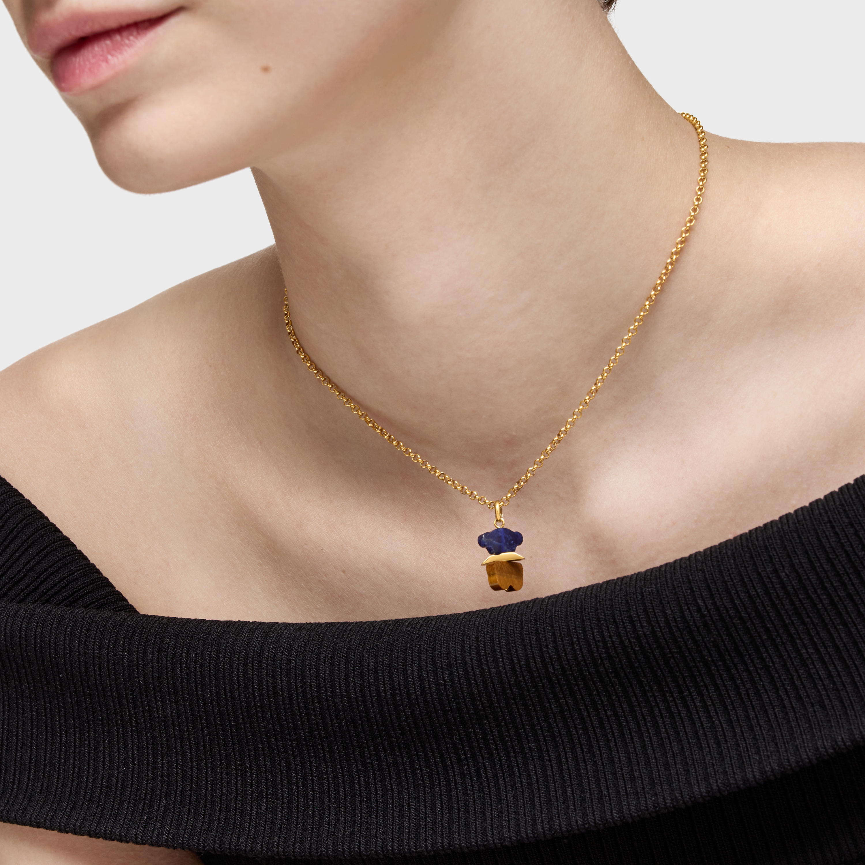 Pendant with 18K gold vermeil, sodalite and tiger’s eye Sweet Dolls