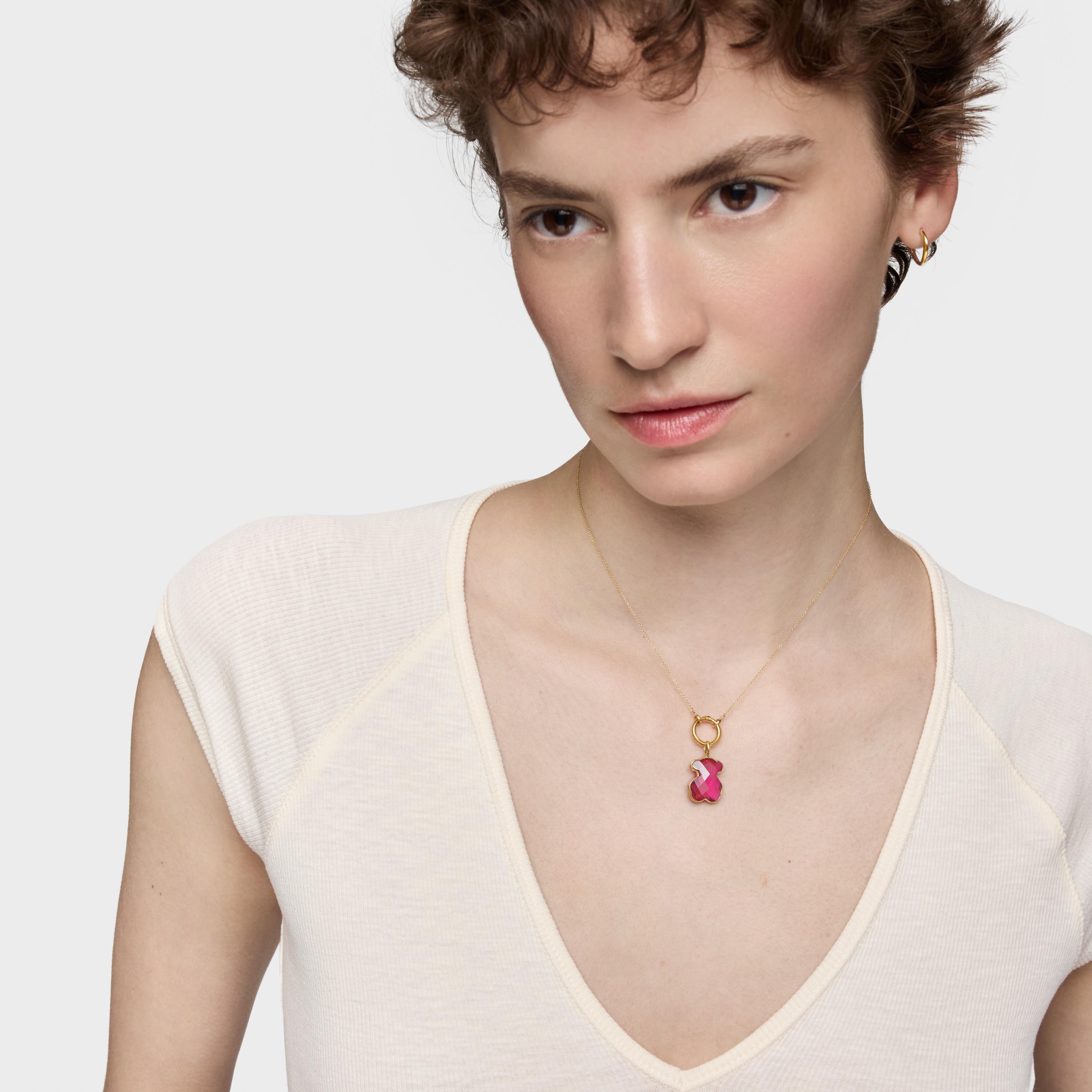 14K solid gold and lab-grown ruby bear Pendant Icon Color LGG