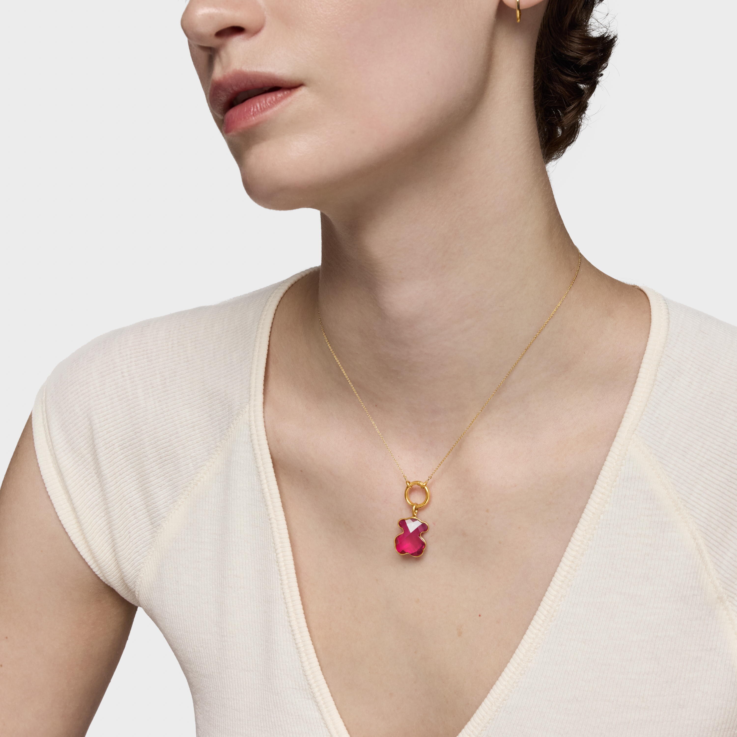 14K solid gold and lab-grown ruby bear Pendant Icon Color LGG