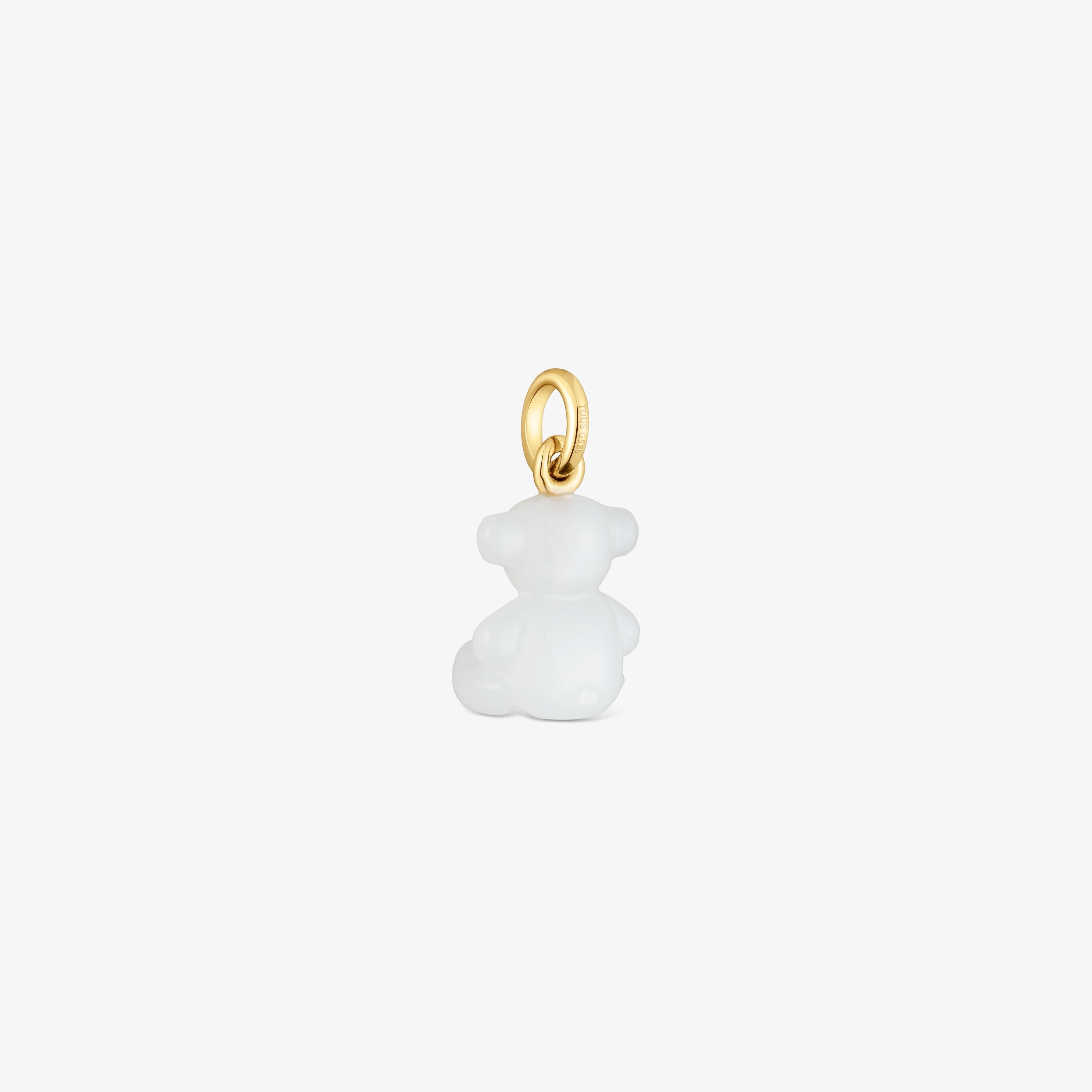 Small bear pendant with rock crystal quartz and 14K solid gold Bold Bear