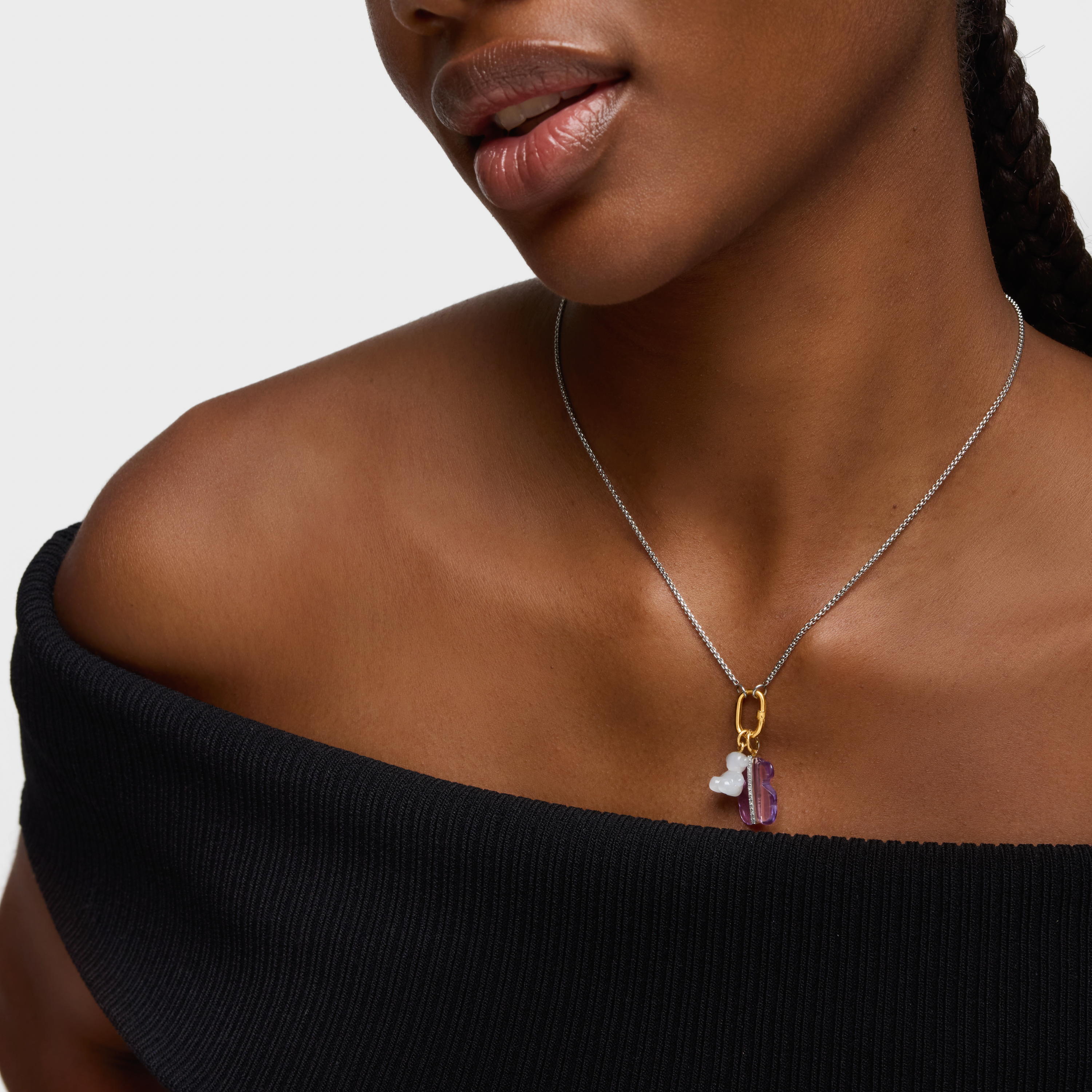 Small bear pendant with rock crystal quartz and 14K solid gold Bold Bear