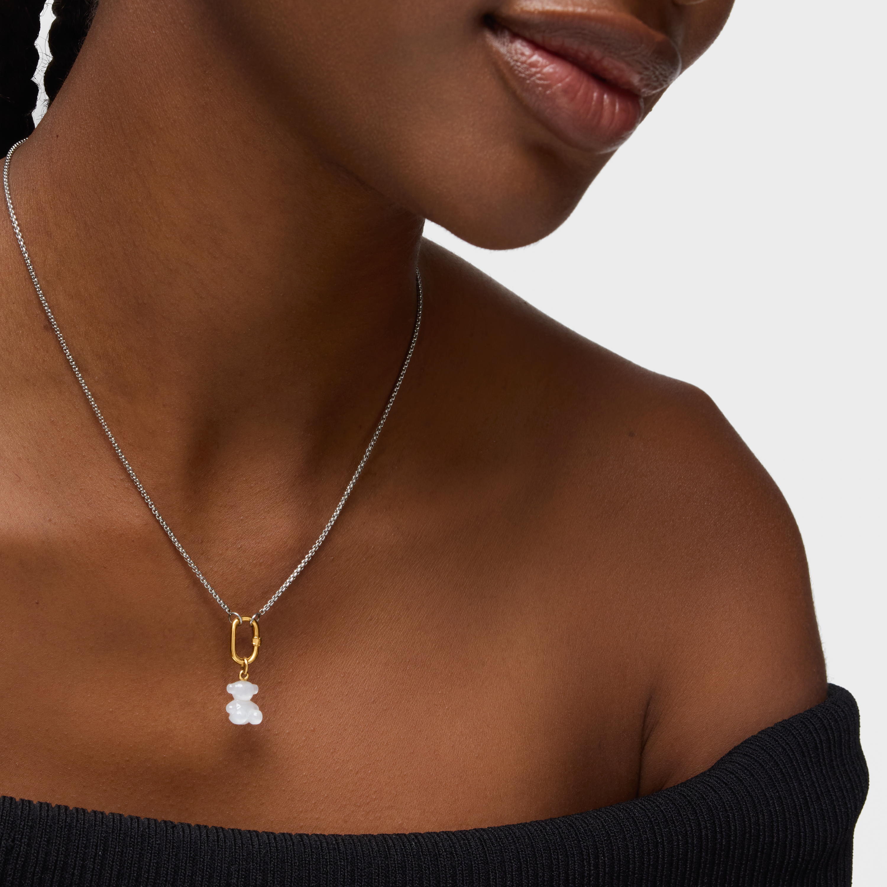 Small bear pendant with rock crystal quartz and 14K solid gold Bold Bear