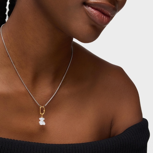 Colgante oso pequeño con cuarzo cristal de roca y oro 14 kt Bold Bear