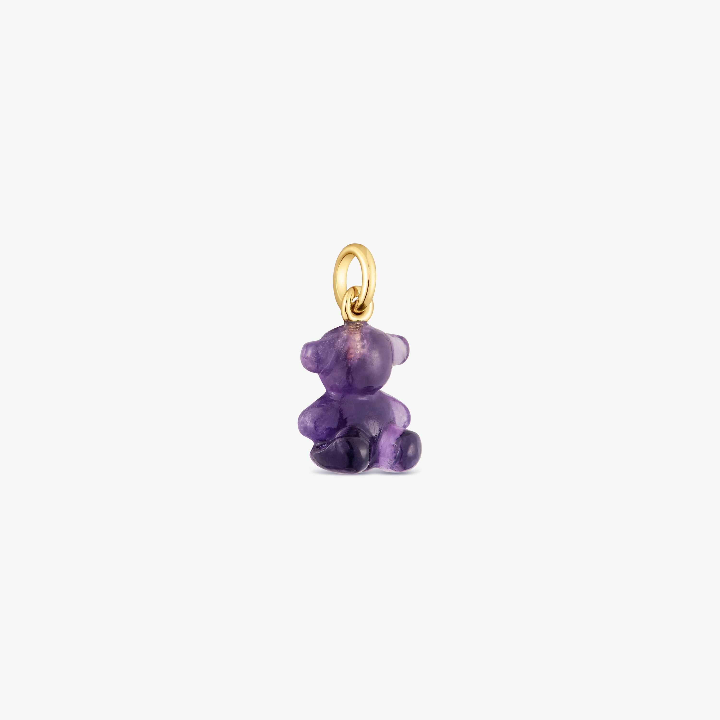 Small bear pendant with amethyst and 14K solid gold Bold Bear