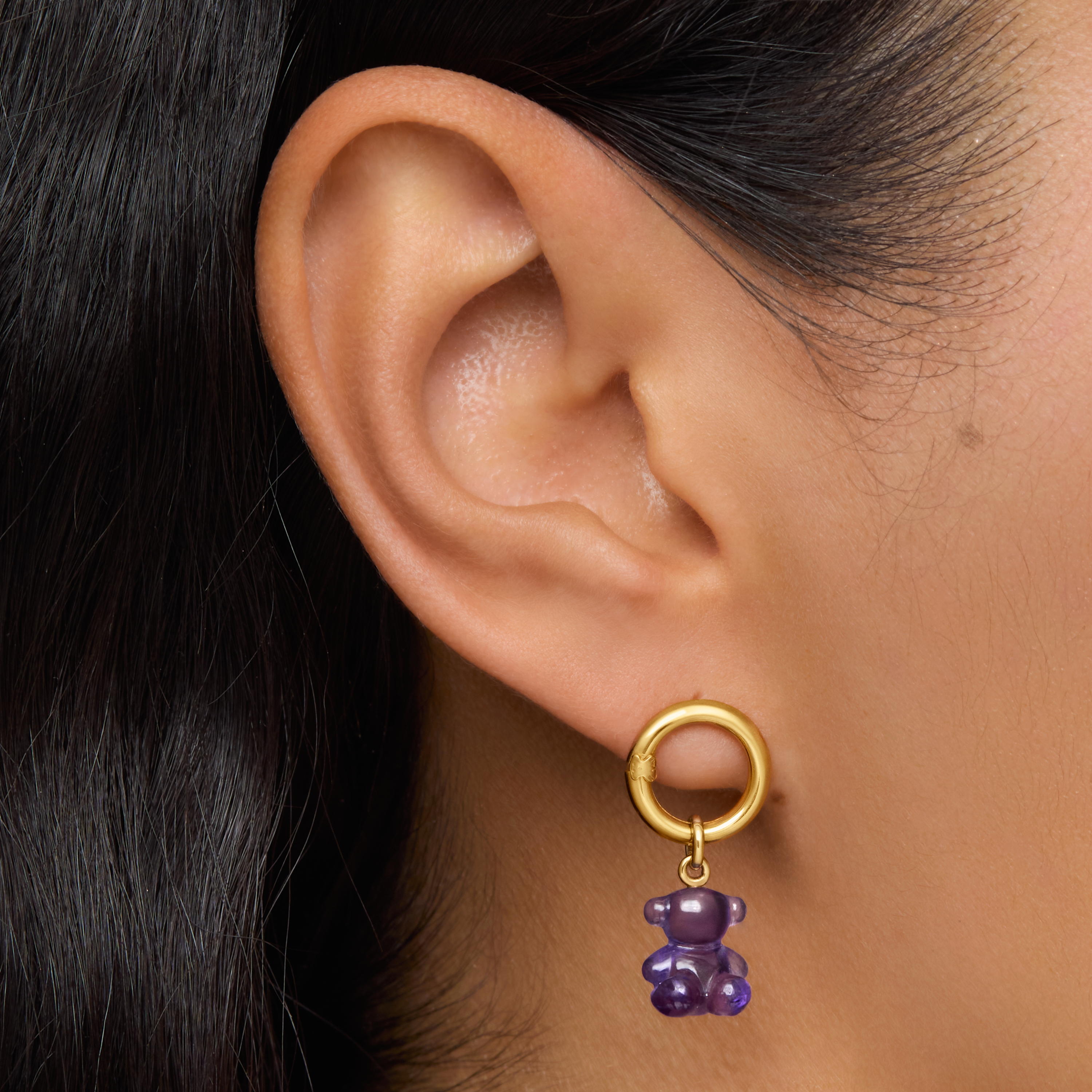 Small bear pendant with amethyst and 14K solid gold Bold Bear