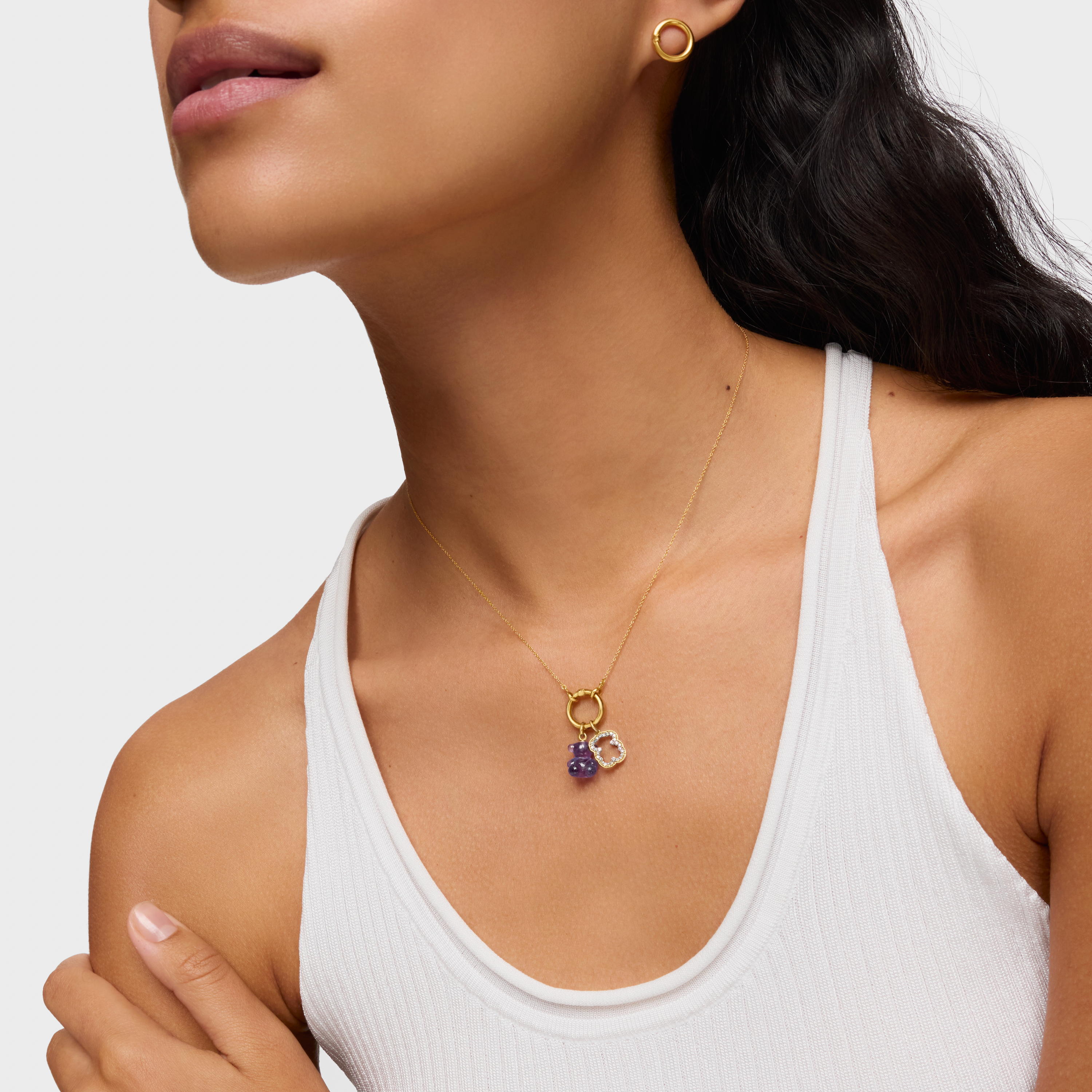 Small bear pendant with amethyst and 14K solid gold Bold Bear