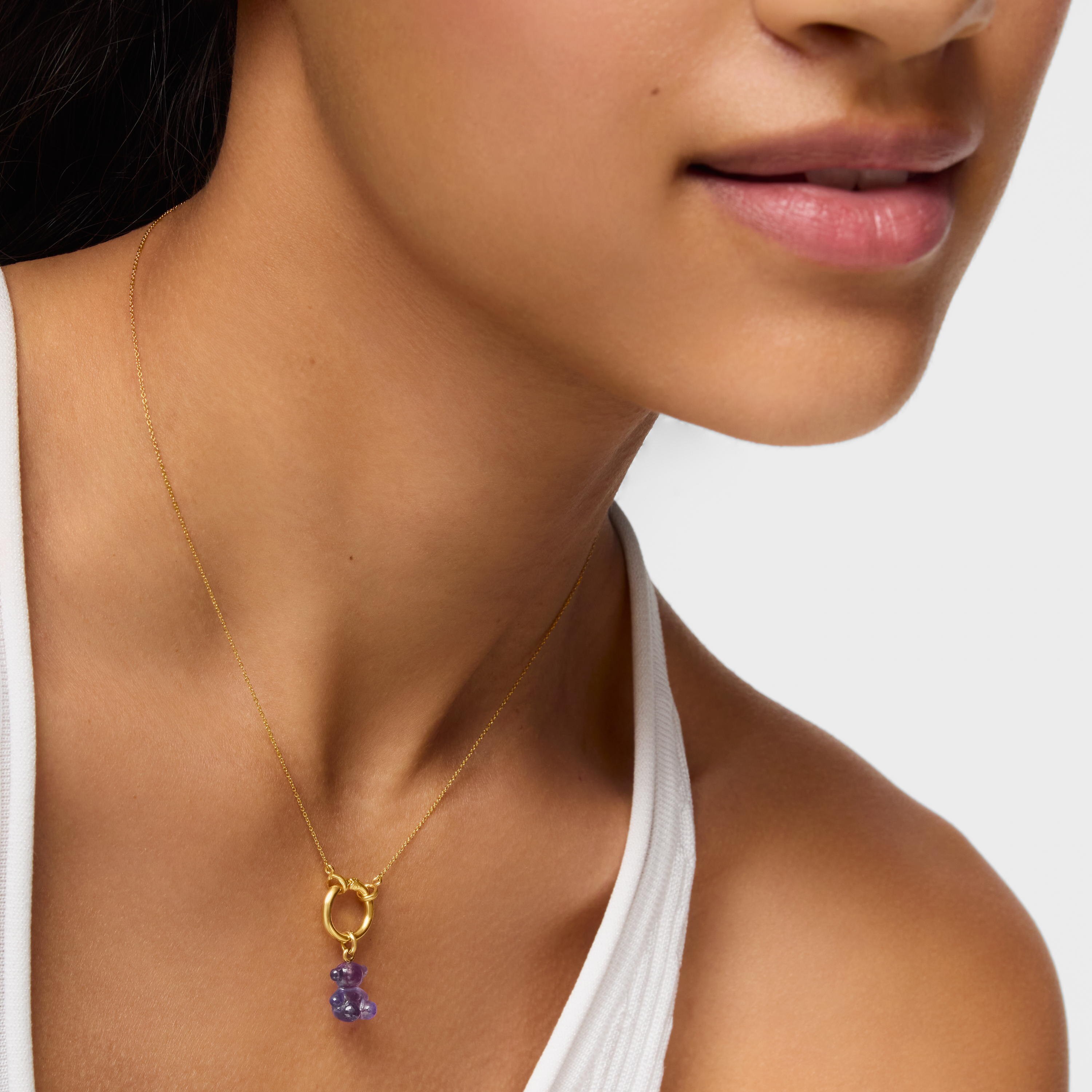 Small bear pendant with amethyst and 14K solid gold Bold Bear