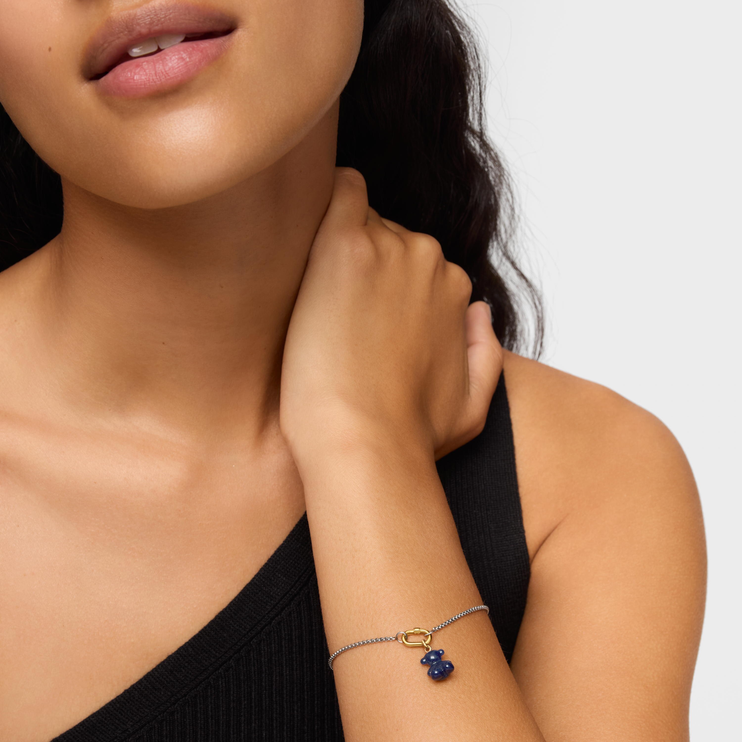 Small bear pendant with sodalite and 14K solid gold Bold Bear