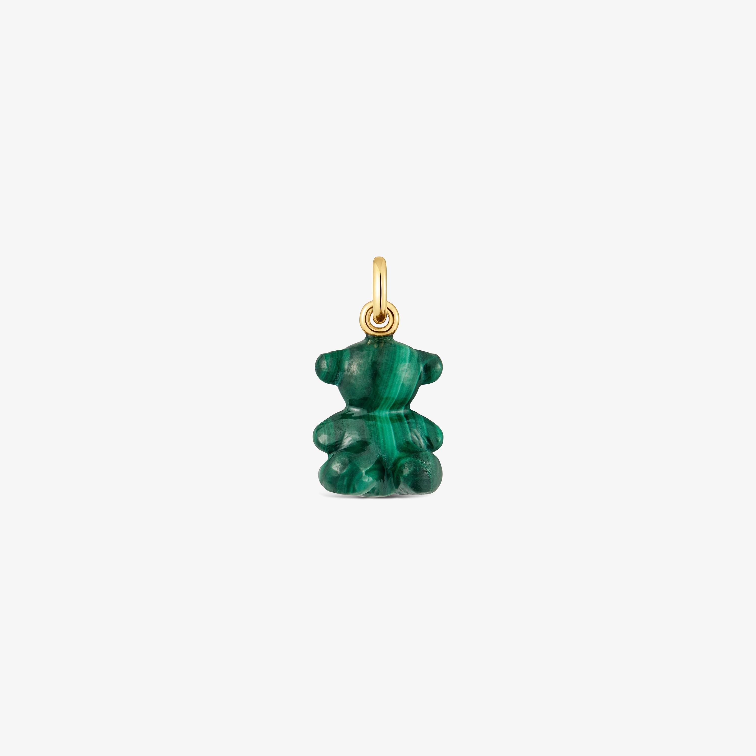 Small bear pendant with malachite and 14K solid gold Bold Bear