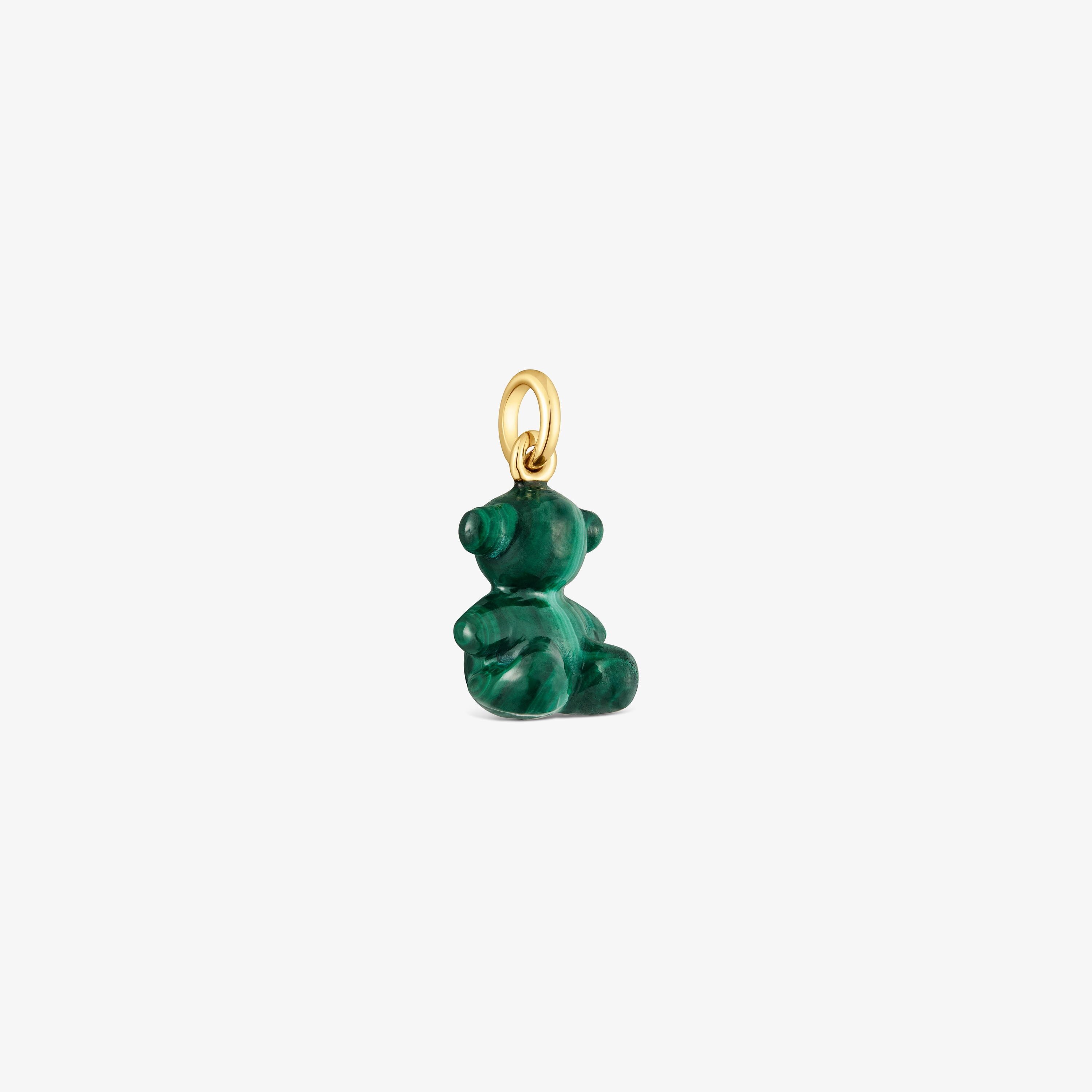 Small bear pendant with malachite and 14K solid gold Bold Bear