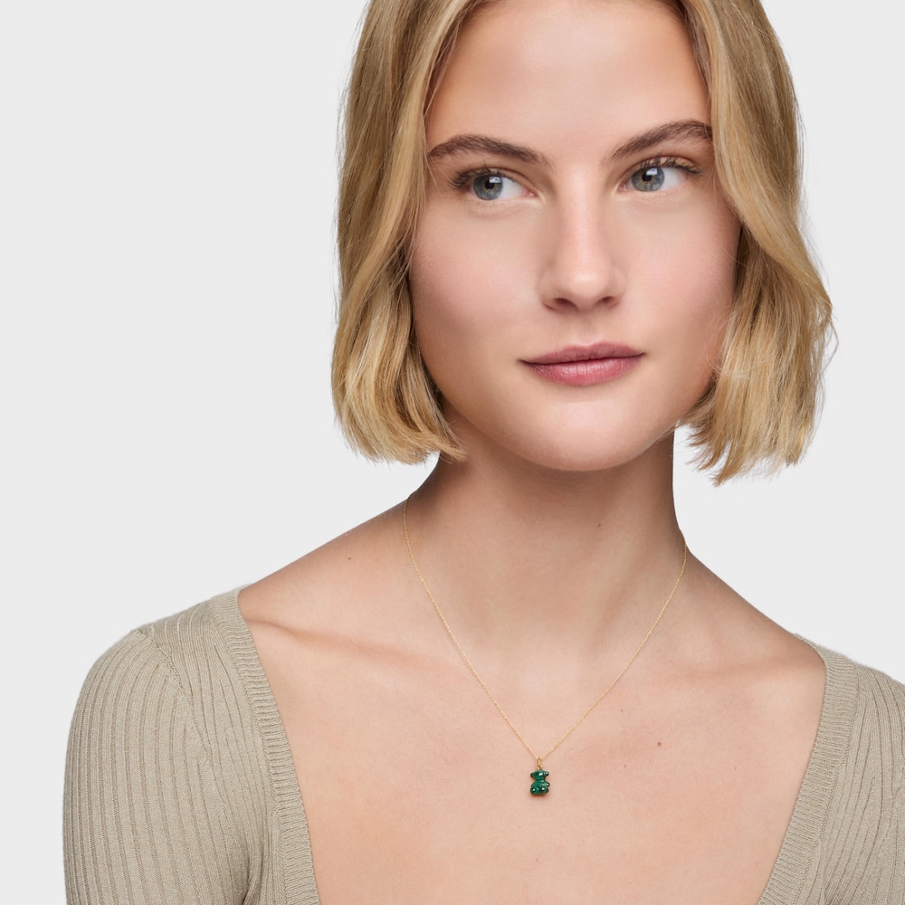 Dije oso peque&ntilde;o con malaquita y oro 14 kt Bold Bear