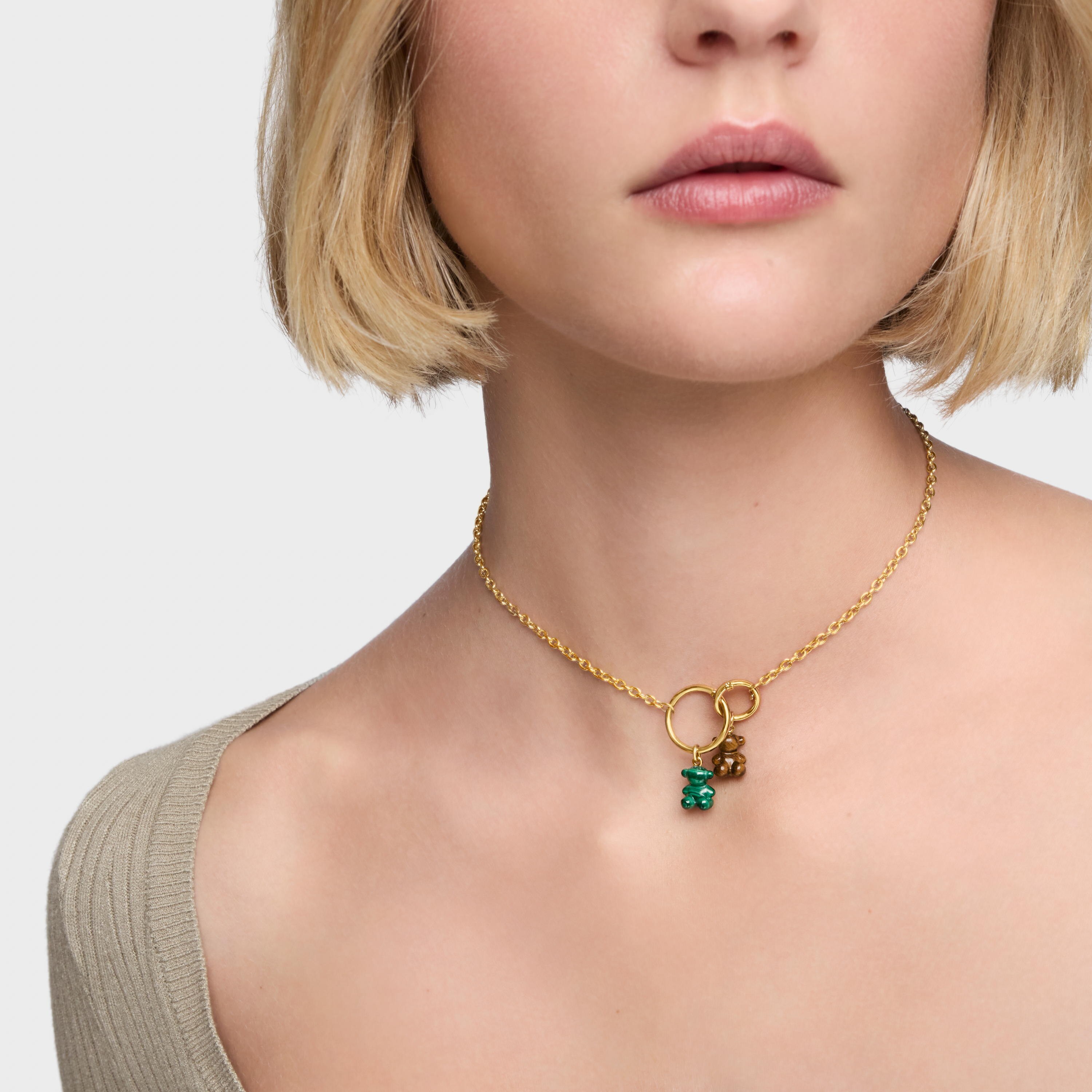 Small bear pendant with malachite and 14K solid gold Bold Bear