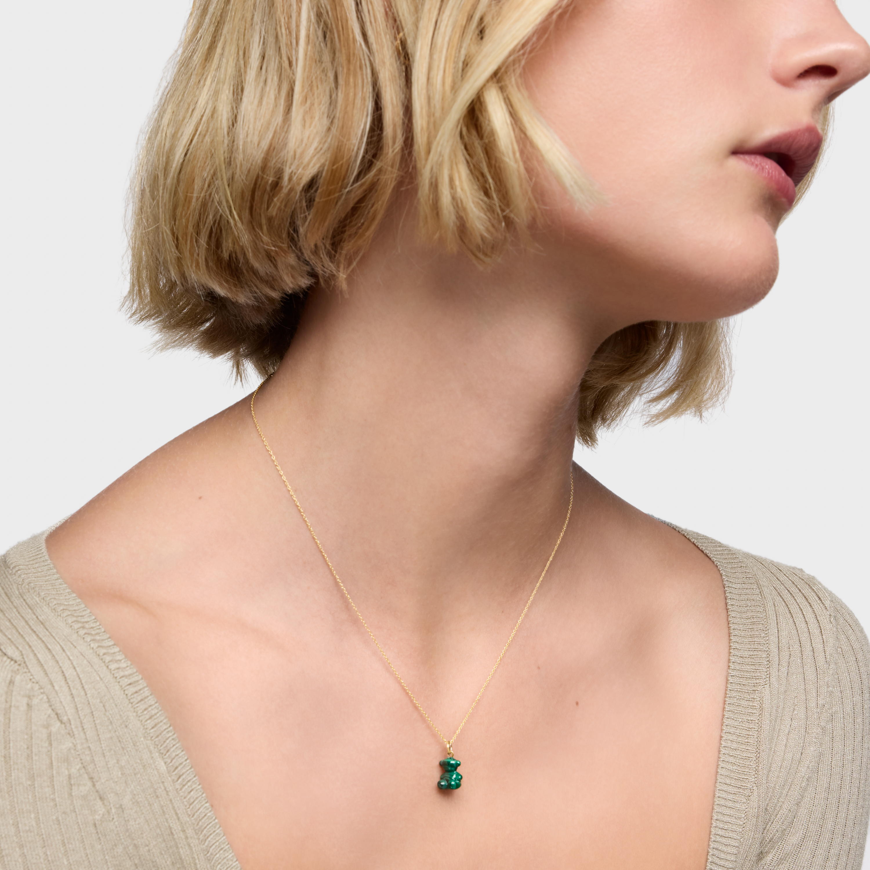 Small bear pendant with malachite and 14K solid gold Bold Bear