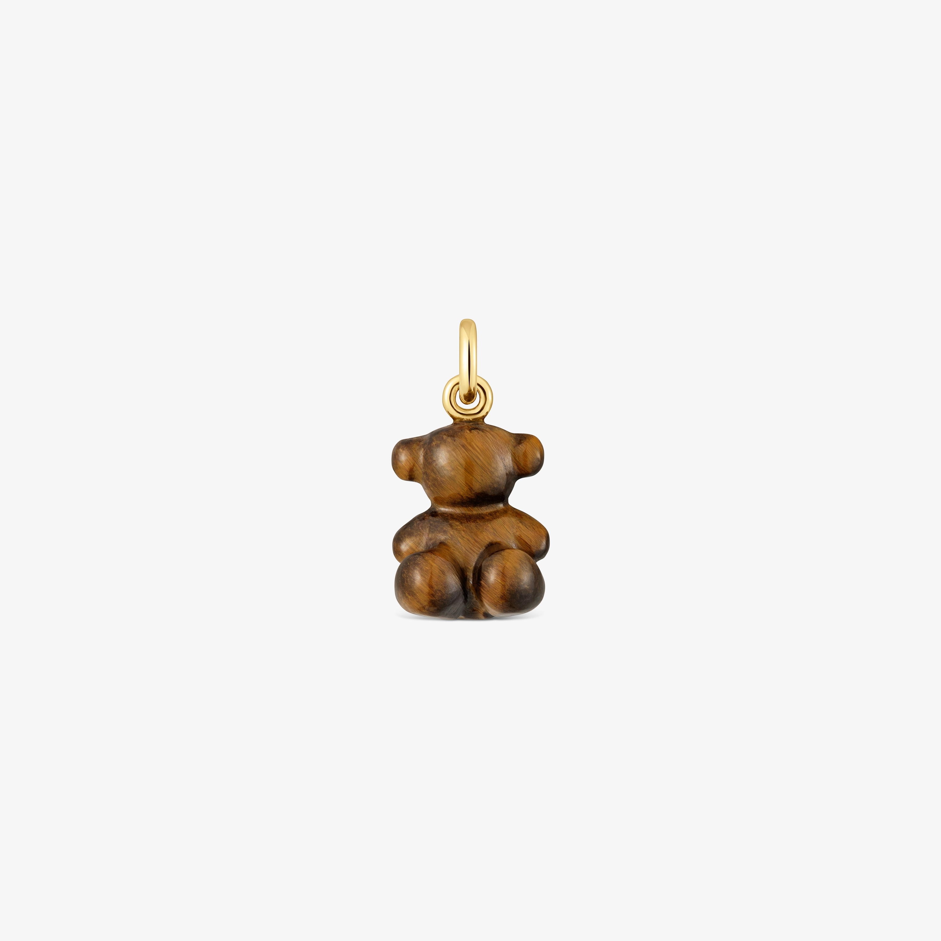 Small bear pendant with tiger’s eye and 14K solid gold Bold Bear