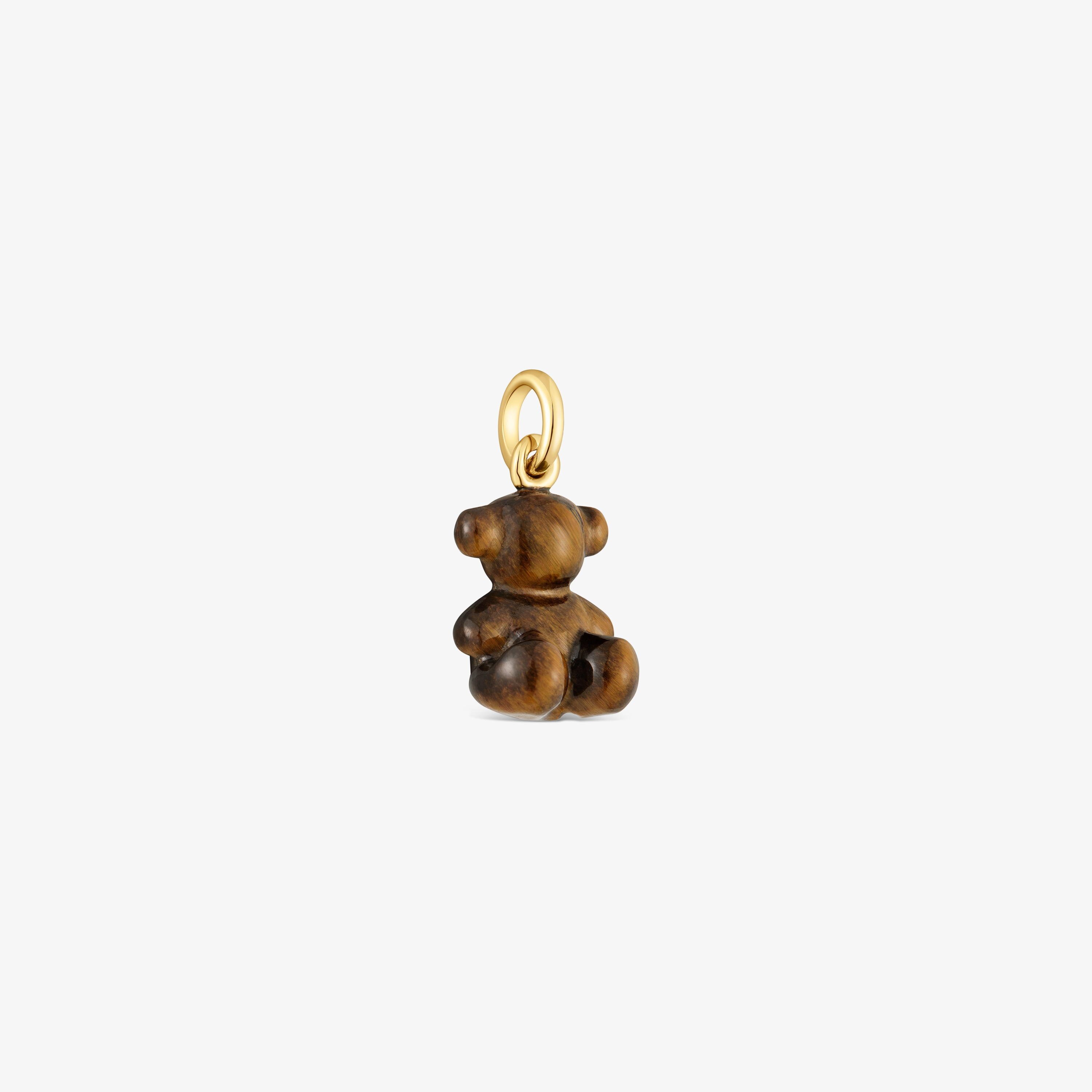 Small bear pendant with tiger’s eye and 14K solid gold Bold Bear