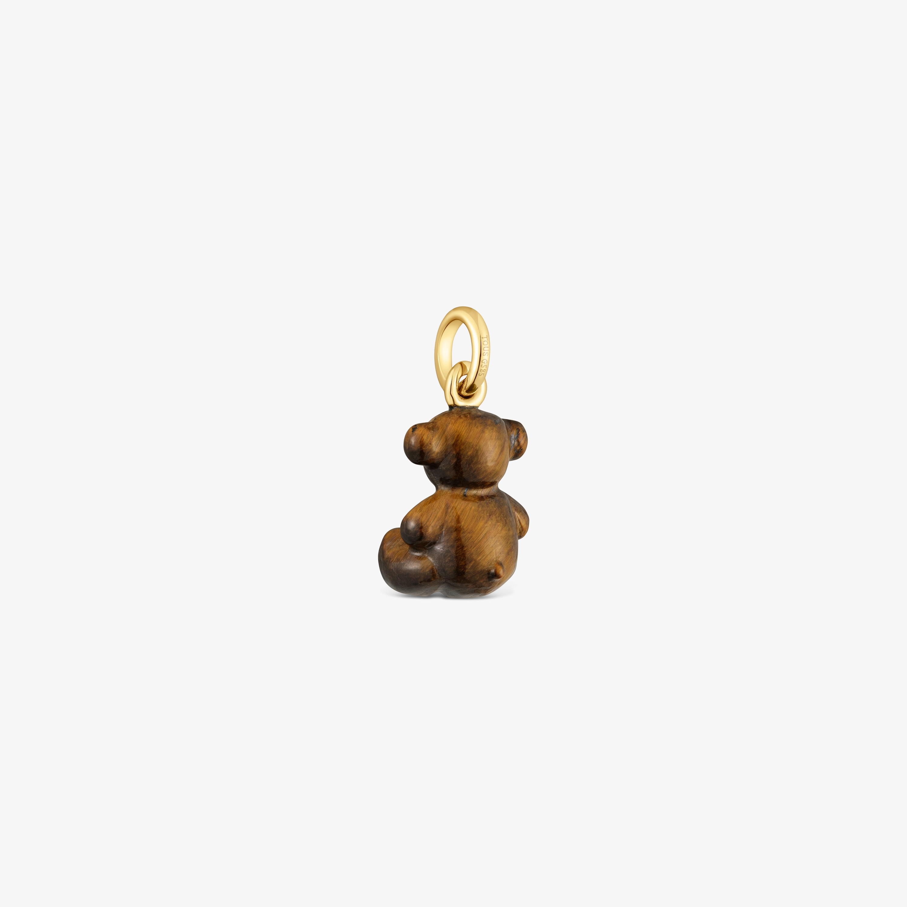 Small bear pendant with tiger’s eye and 14K solid gold Bold Bear