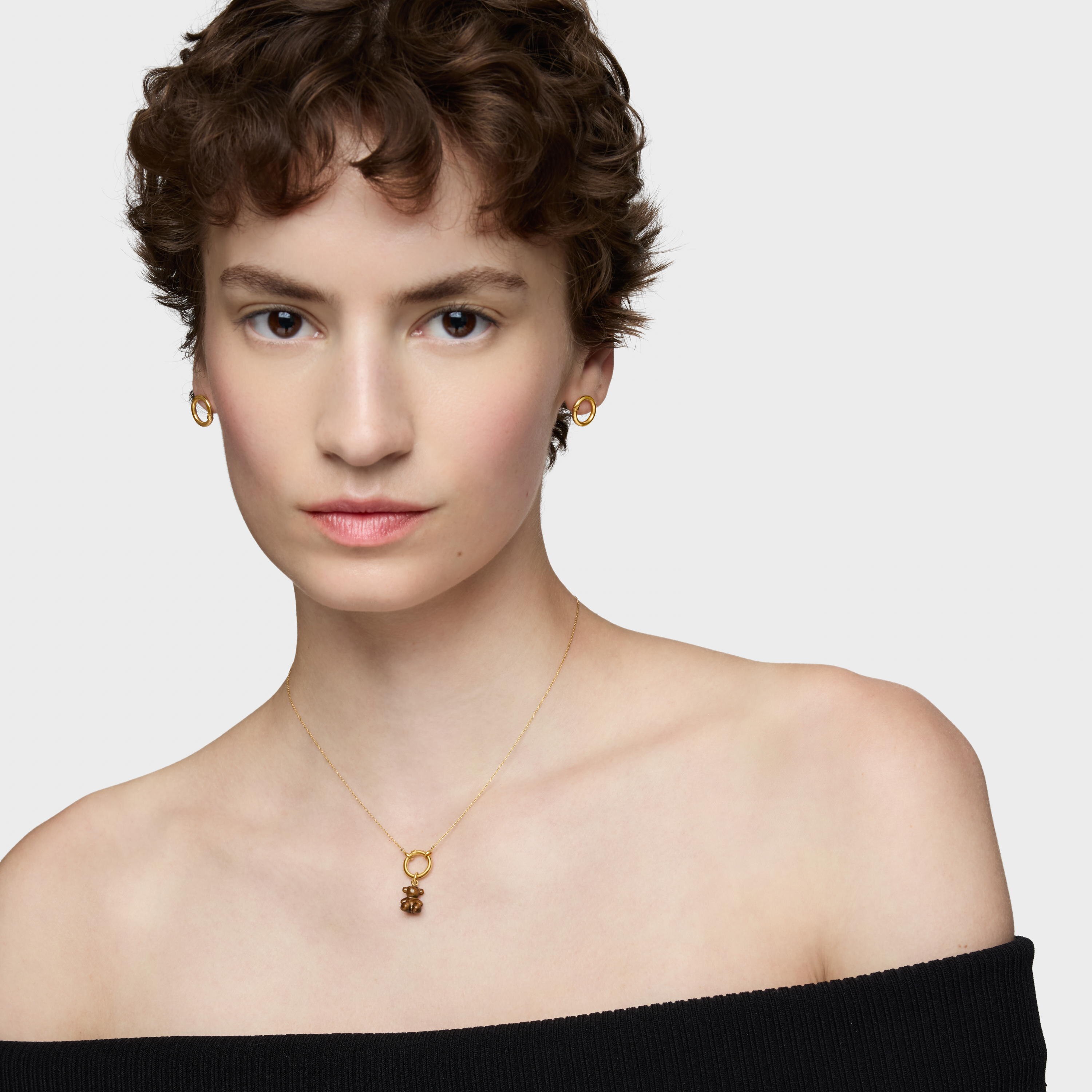 Small bear pendant with tiger’s eye and 14K solid gold Bold Bear