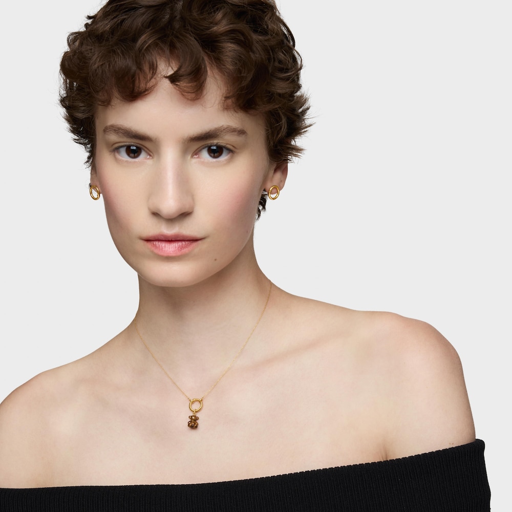 Mały wisiorek z motywem misia, z tygrysim okiem i 14-karatowym złotem Bold Bear