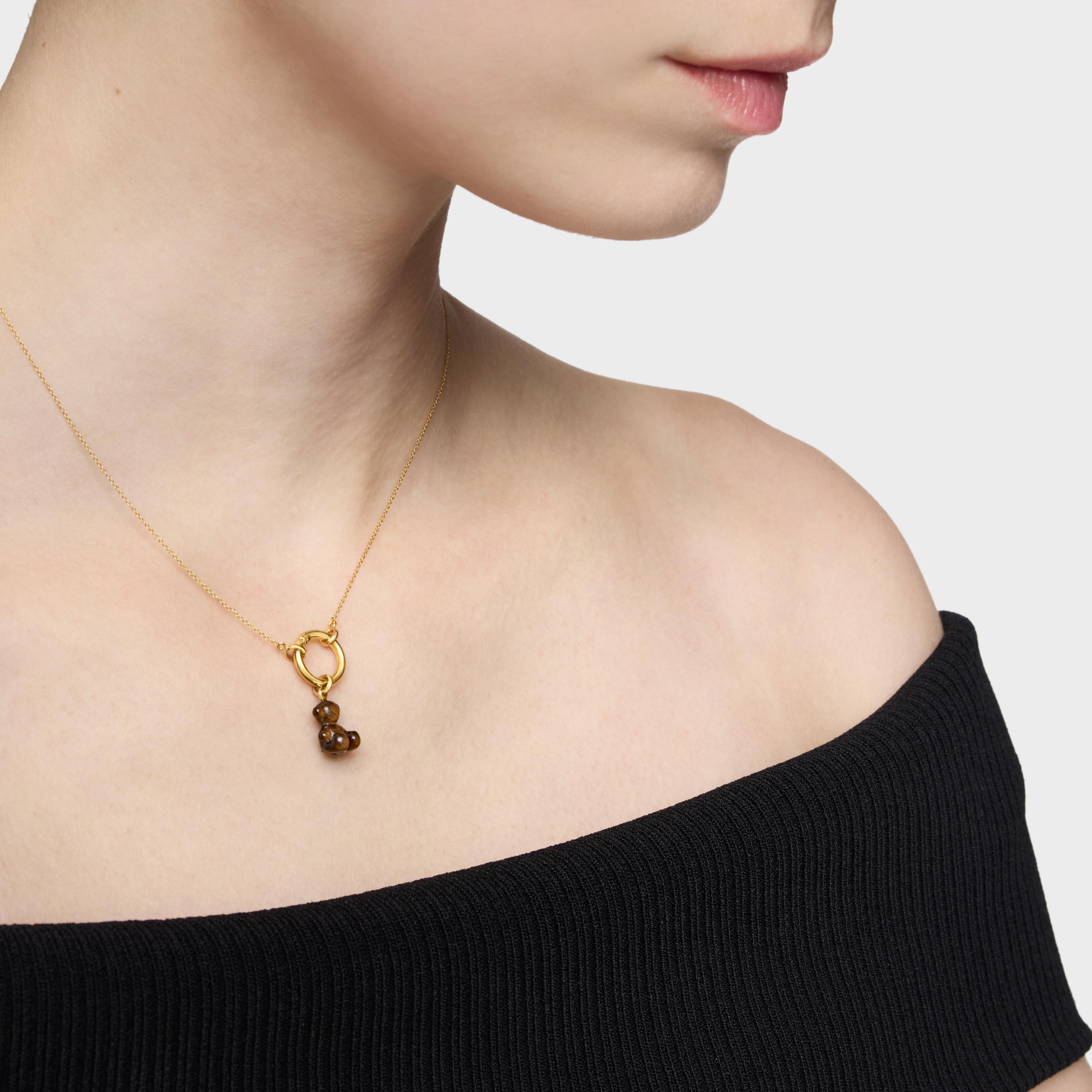 Small bear pendant with tiger’s eye and 14K solid gold Bold Bear