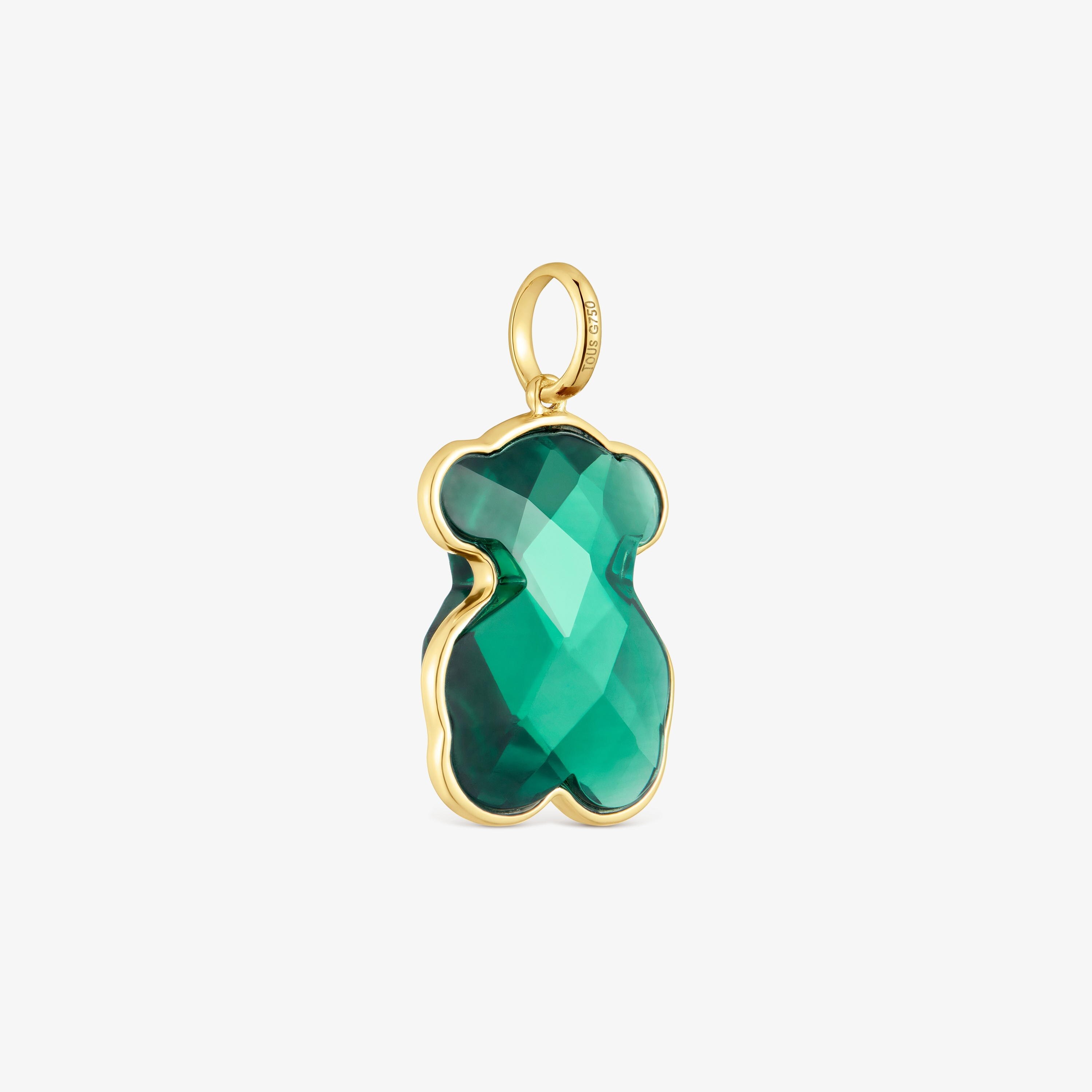 14K solid gold and lab-grown emerald bear Pendant Icon Color LGG