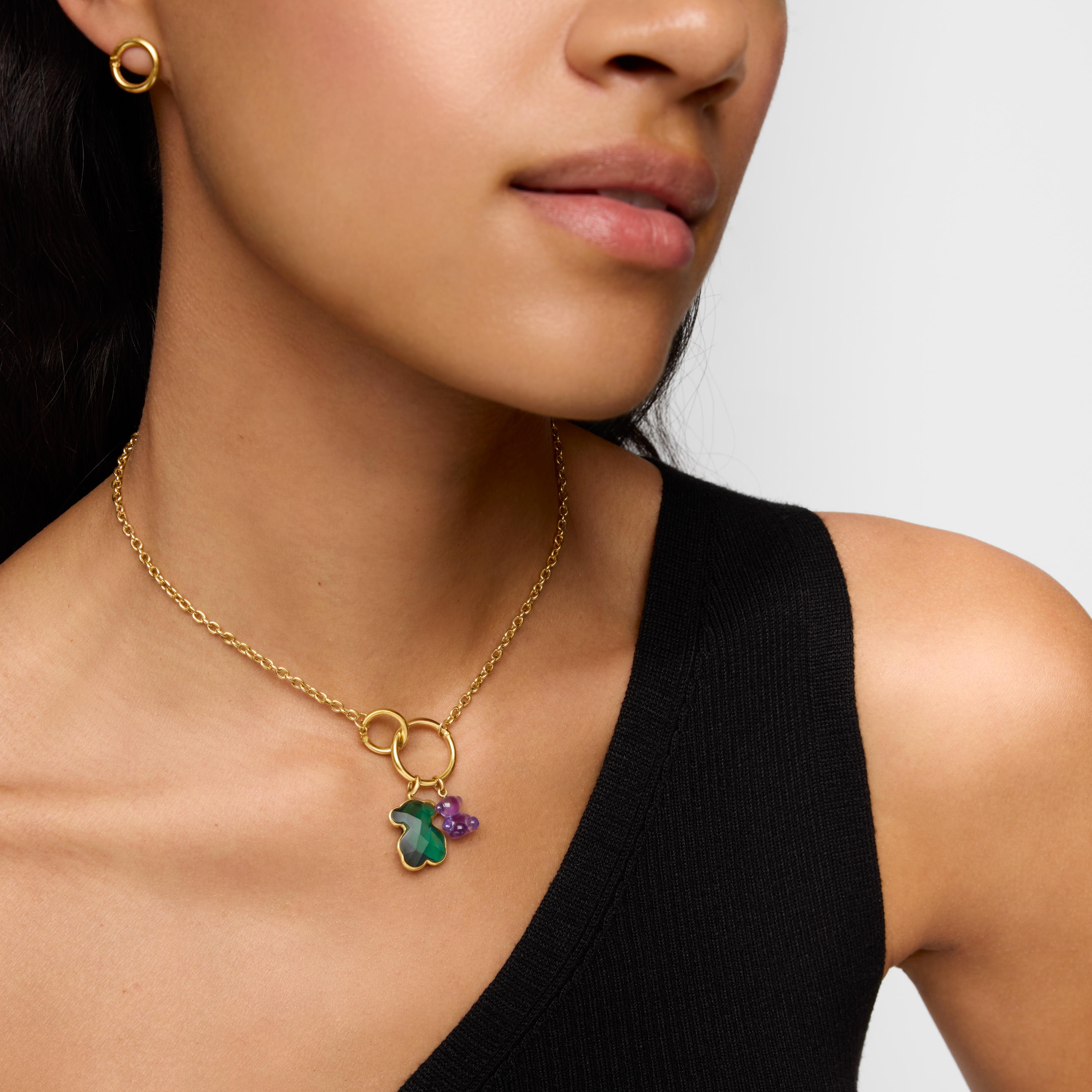 14K solid gold and lab-grown emerald bear Pendant Icon Color LGG