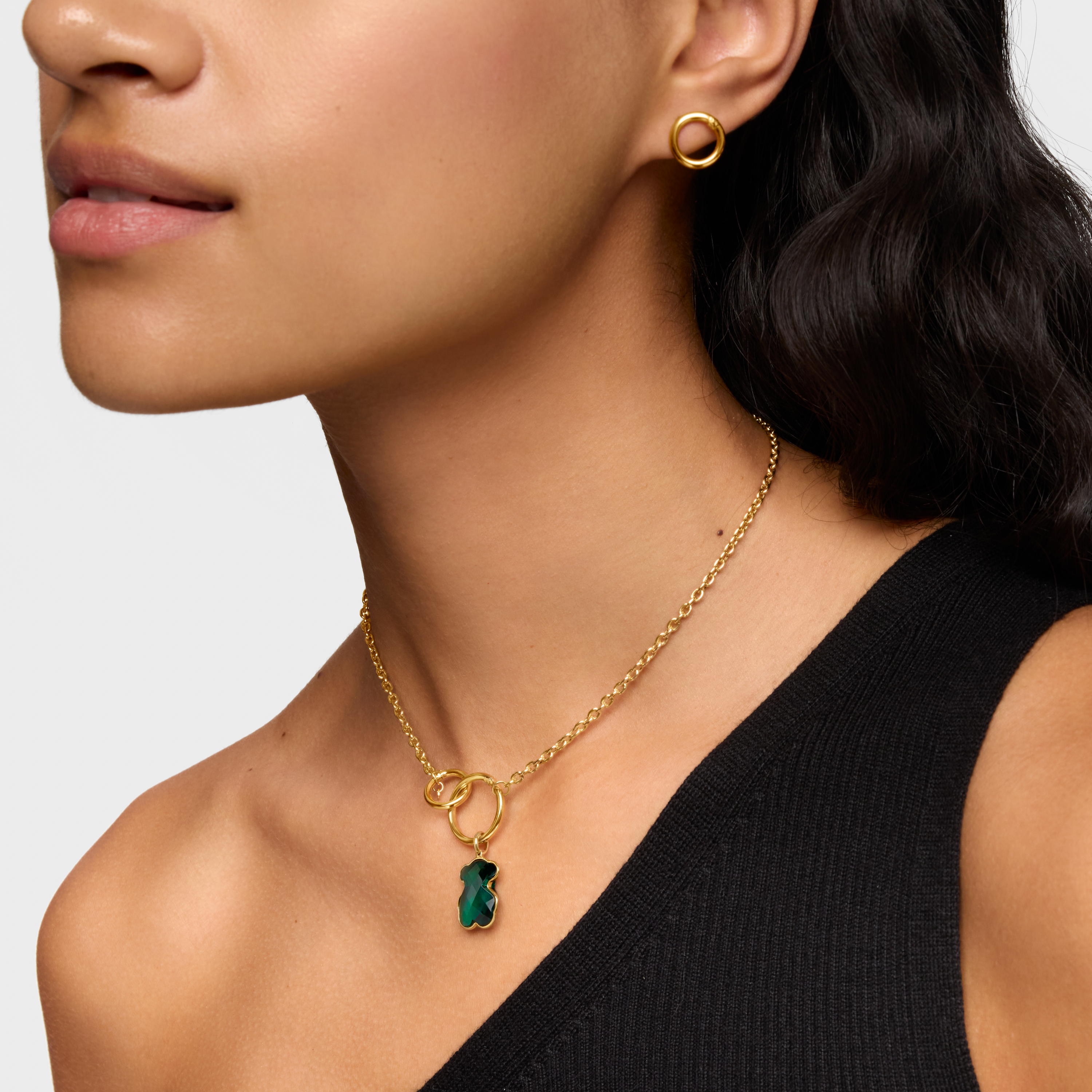 14K solid gold and lab-grown emerald bear Pendant Icon Color LGG