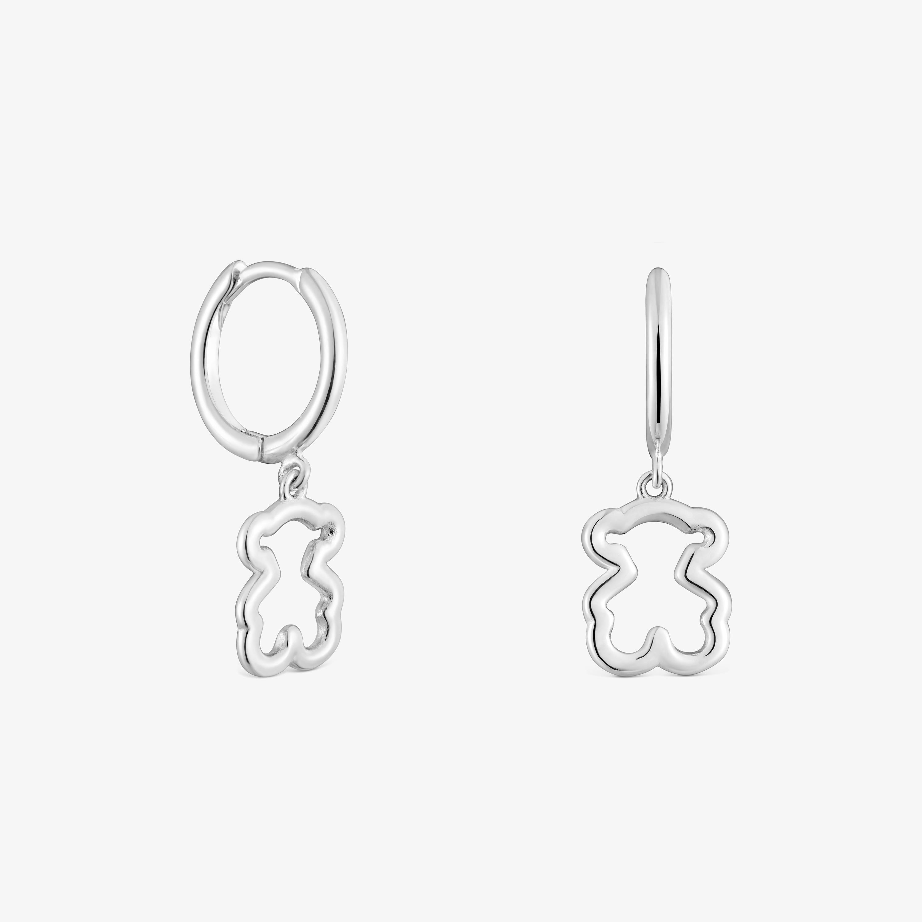 Silver Hoop earrings with bear motif New Silueta