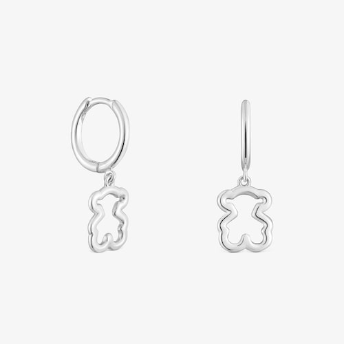 Brincos argola e motivo urso em prata New Silueta