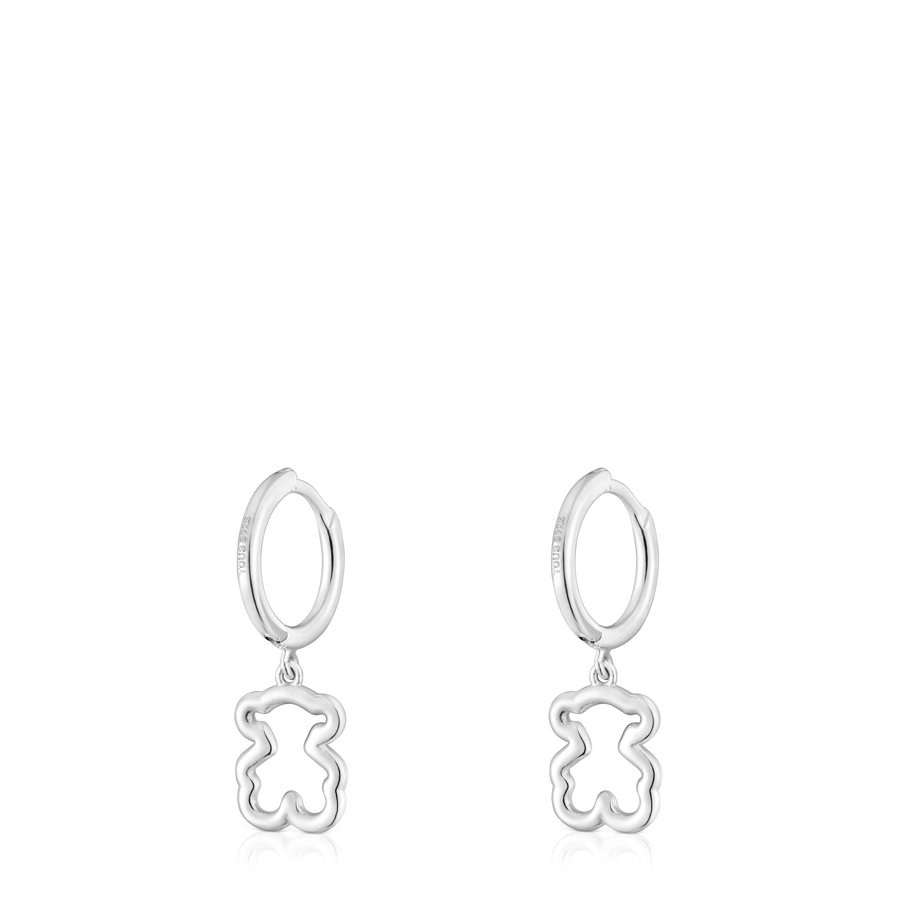 Silver Hoop earrings with bear motif New Silueta