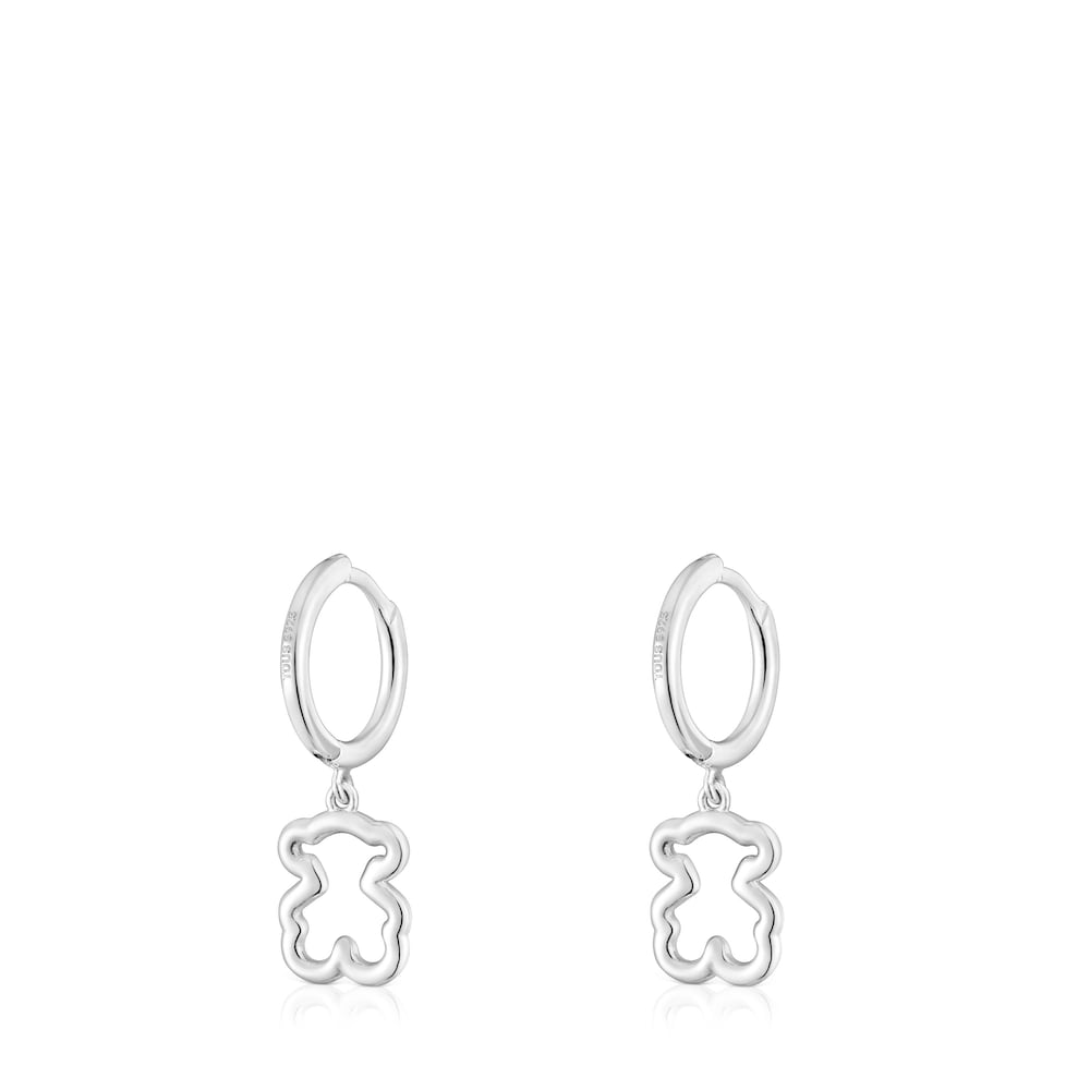Silver Hoop earrings with bear motif New Silueta