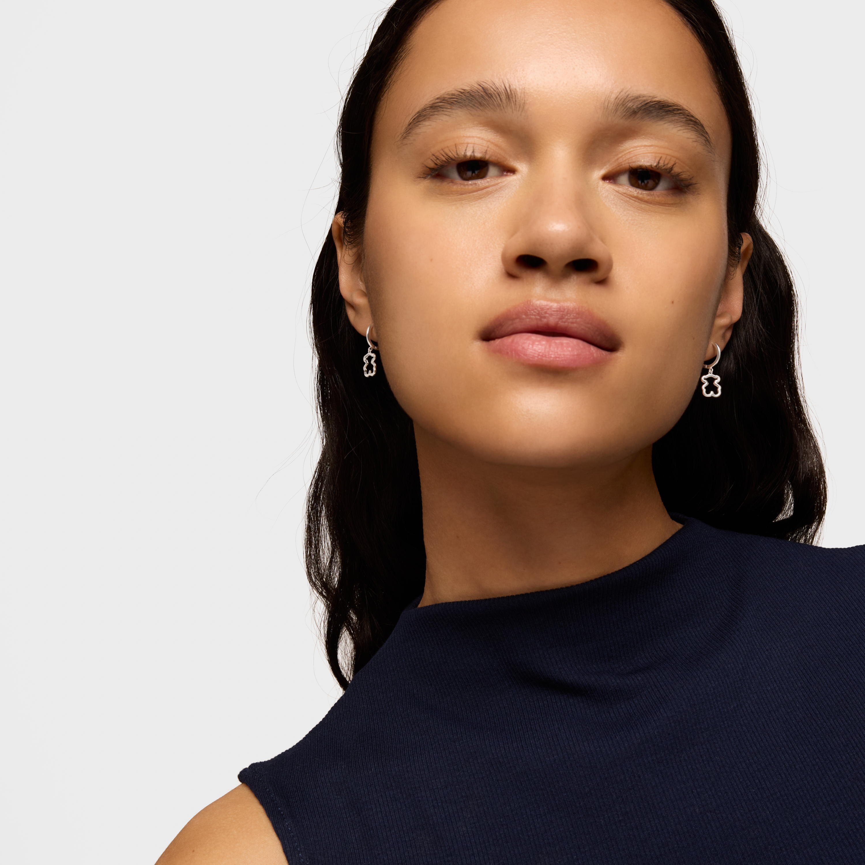 Silver Hoop earrings with bear motif New Silueta