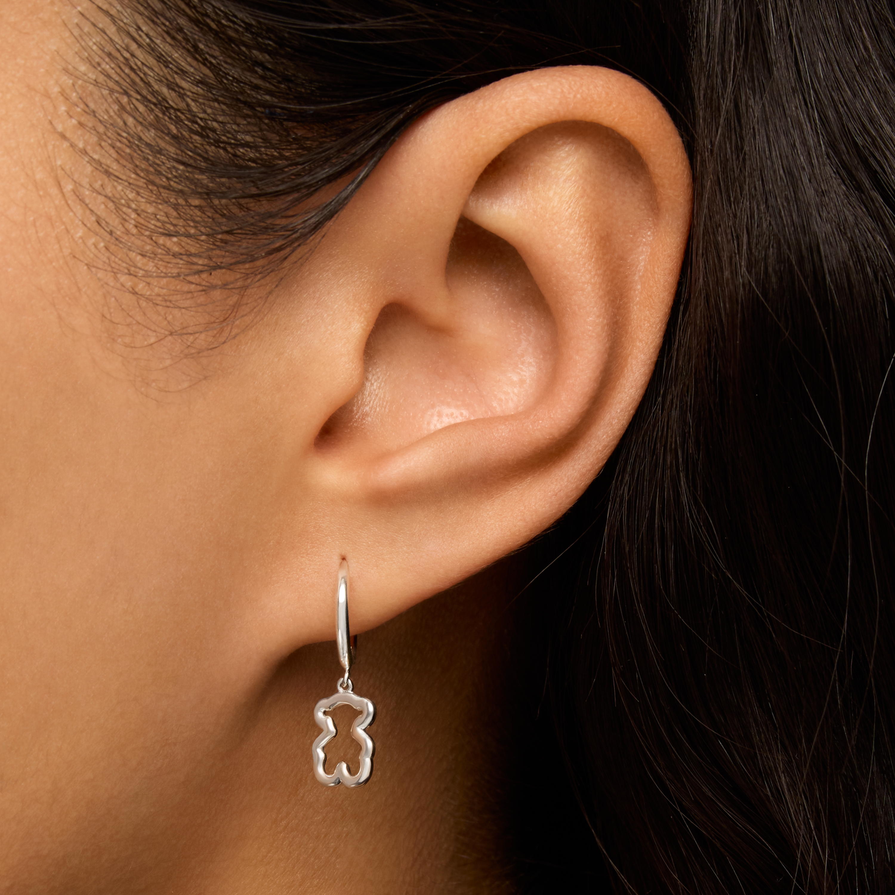 Silver Hoop earrings with bear motif New Silueta