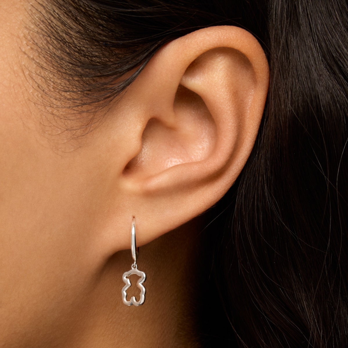 Silver Hoop earrings with bear motif New Silueta