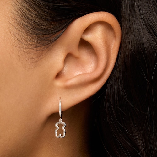 Silver Hoop earrings with bear motif New Silueta