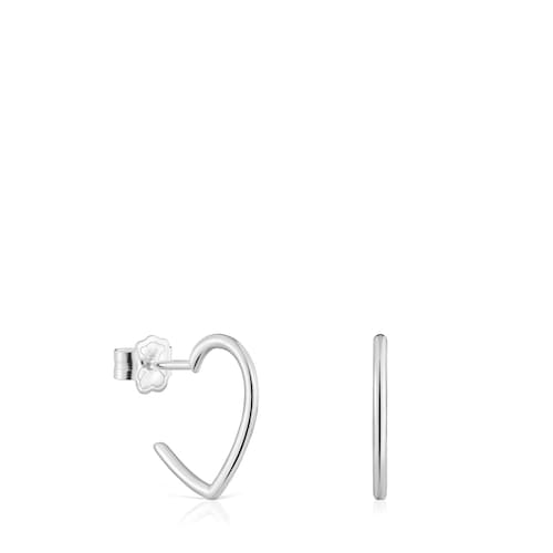 Silver Hoop earrings with heart motif New Silueta