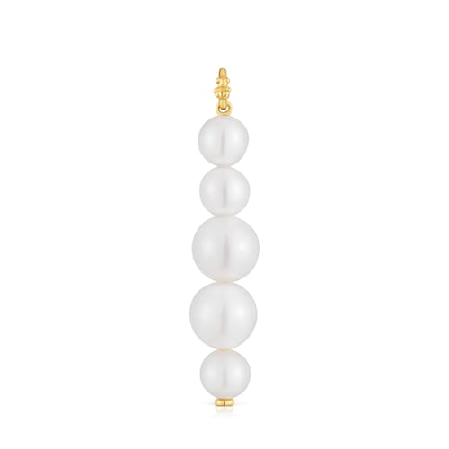 Long 14kt gold Pendant with cultured pearls Medallions