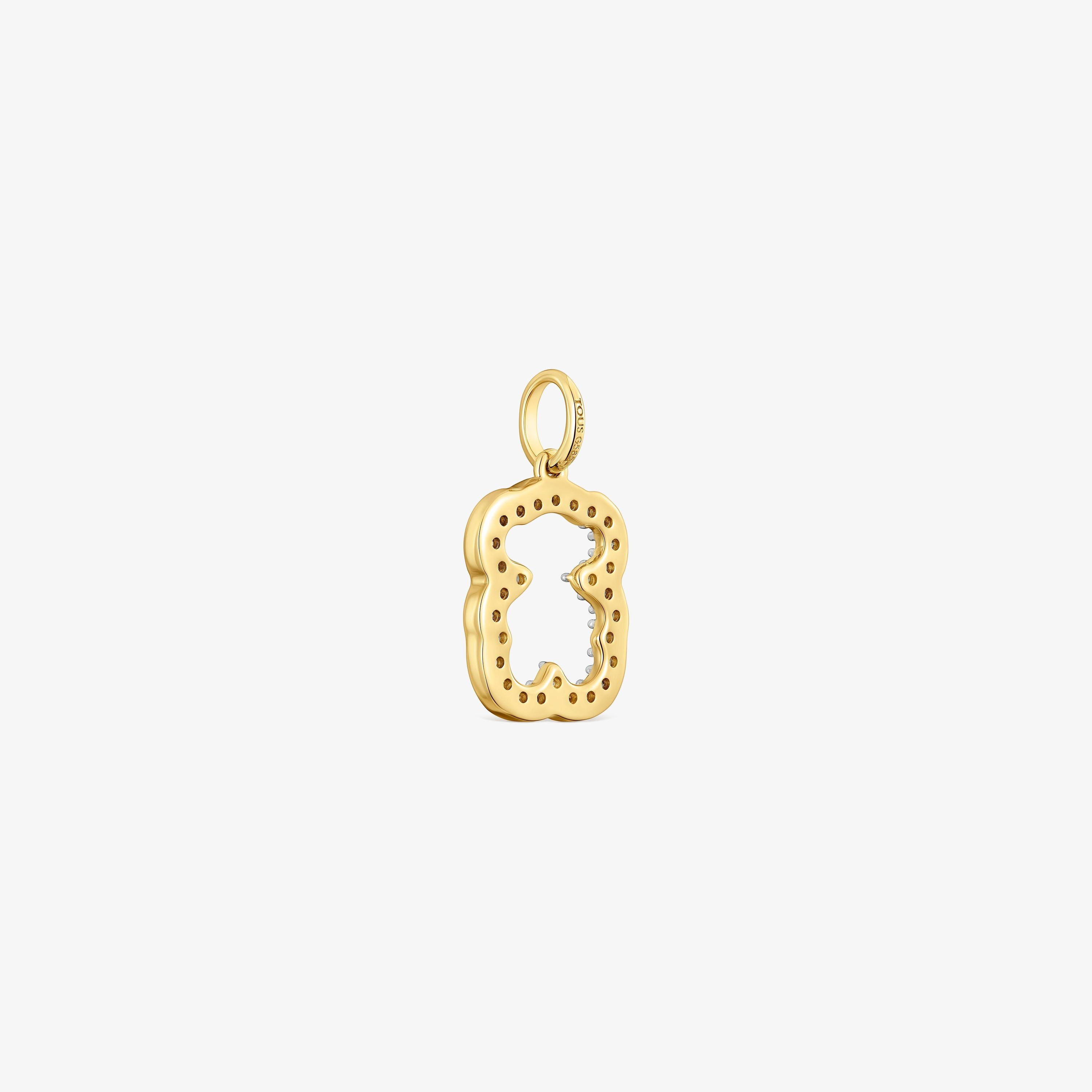 14K solid gold bear Pendant with diamonds Medallions