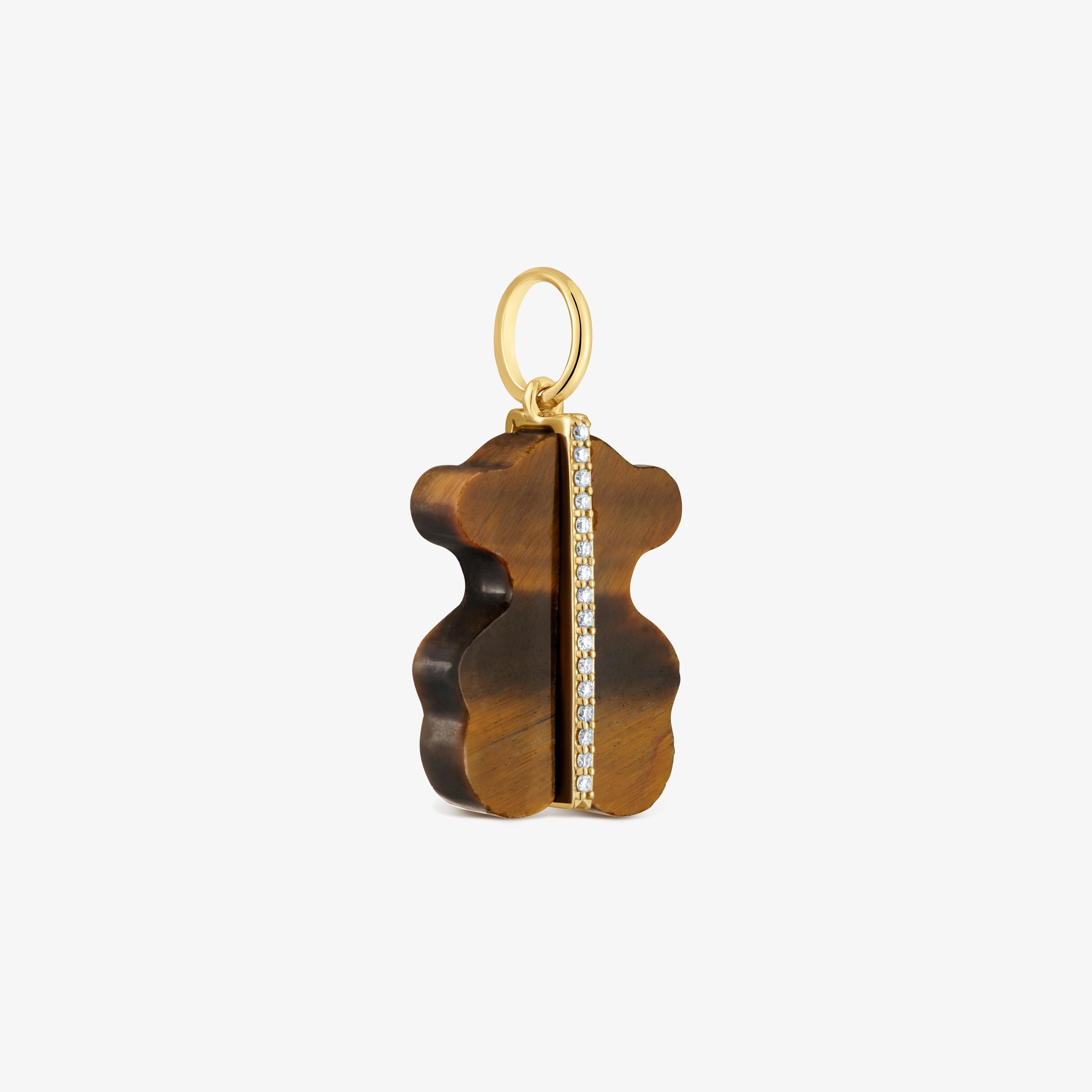 Bear Pendant with diamonds, tiger's eye and 14K solid gold Sweet