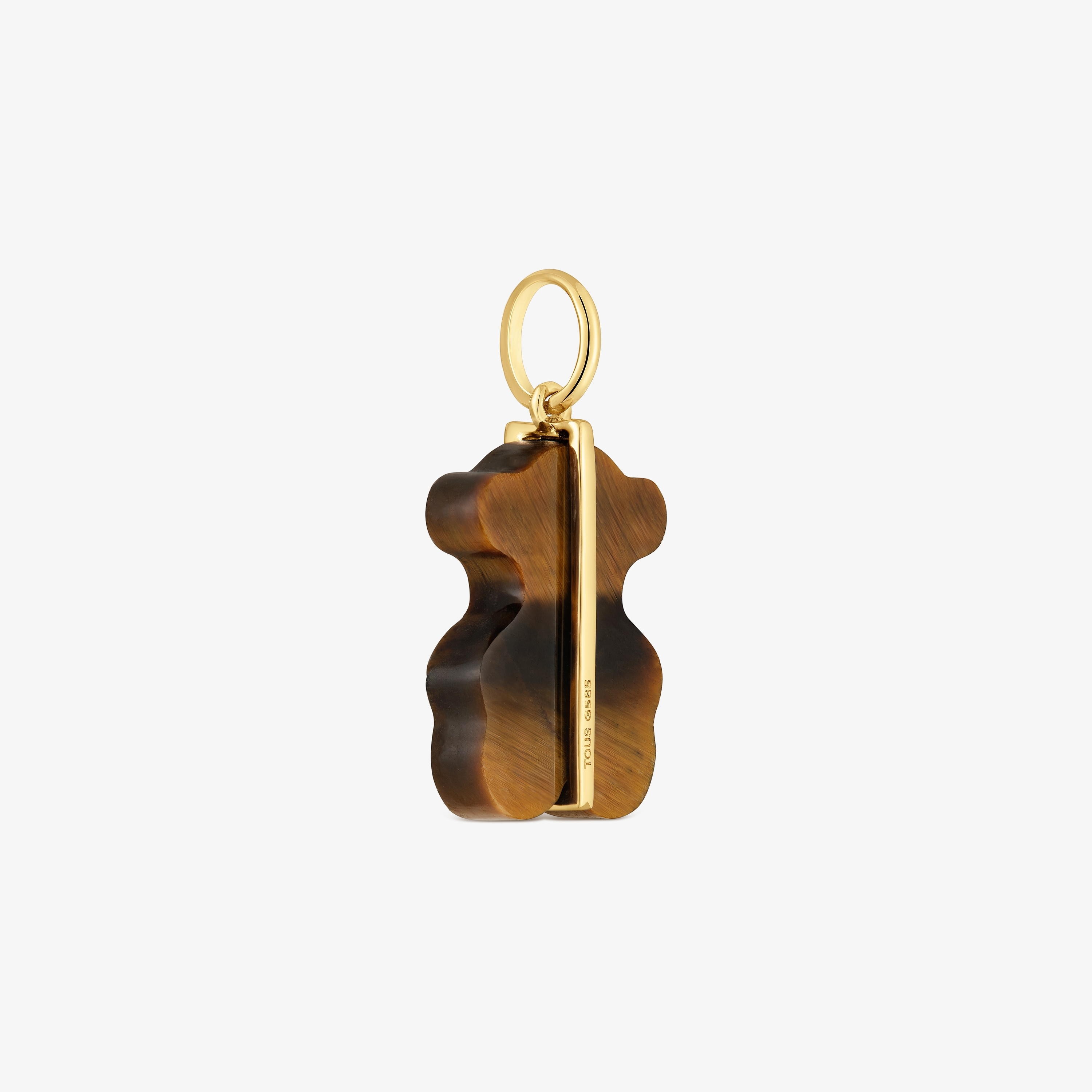 Bear Pendant with diamonds, tiger's eye and 14K solid gold Sweet