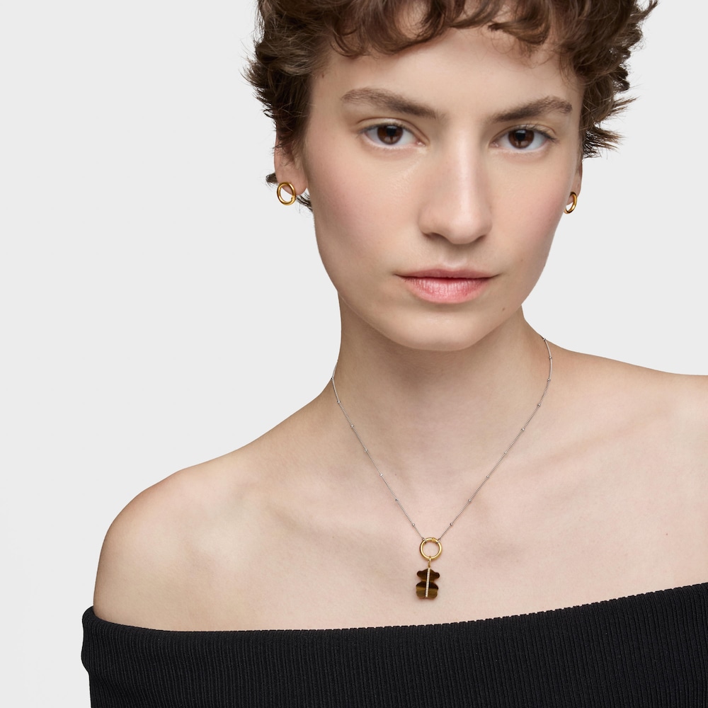 Colgante oso con diamantes, ojo de tigre y oro 14 kt Sweet Dolls